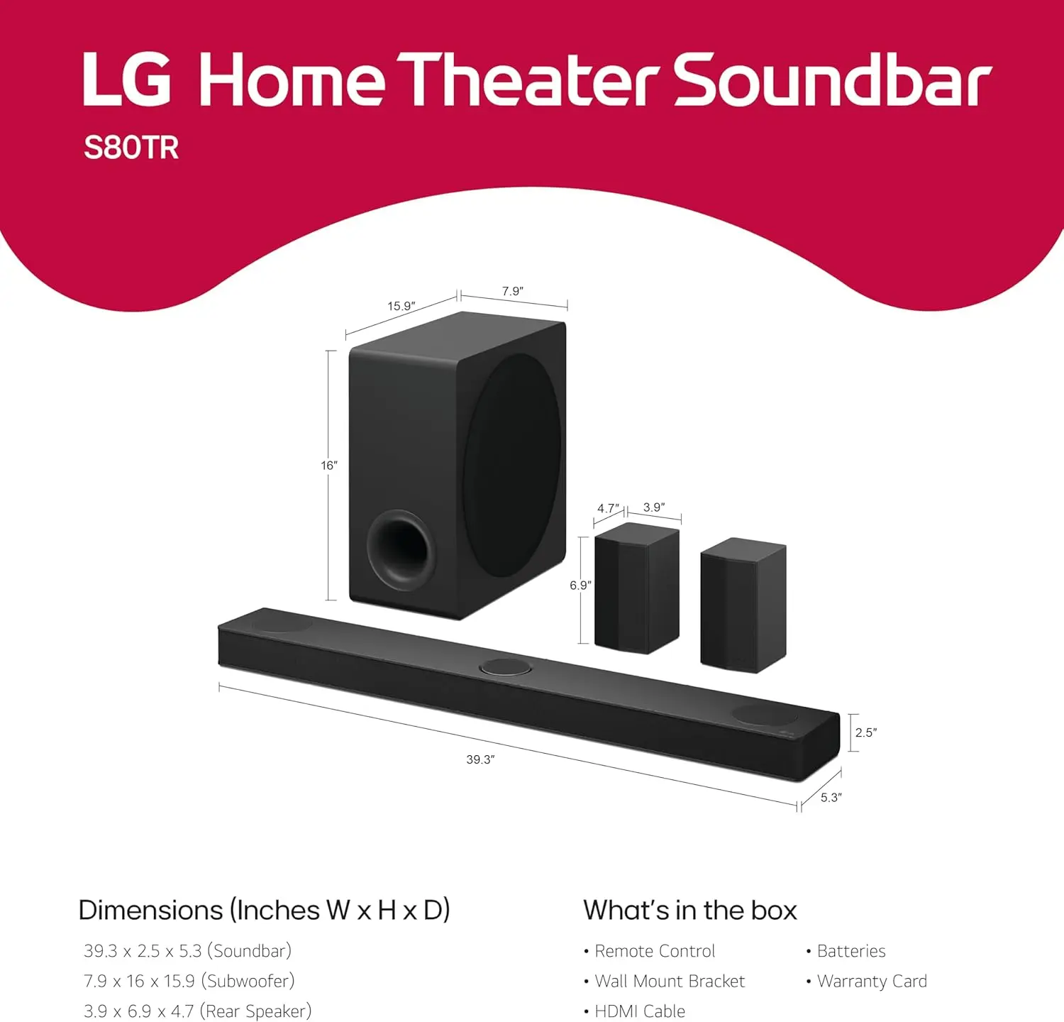 LG S80TR 5.1.3 ch. OLED evo TV Matching Home Theater Soundbar with Rear Surround Speakers and Wireless Subwoofer, Wow Orchestra, Dolby Atmos, WOWCAST Built-in (2024 Model) image 4