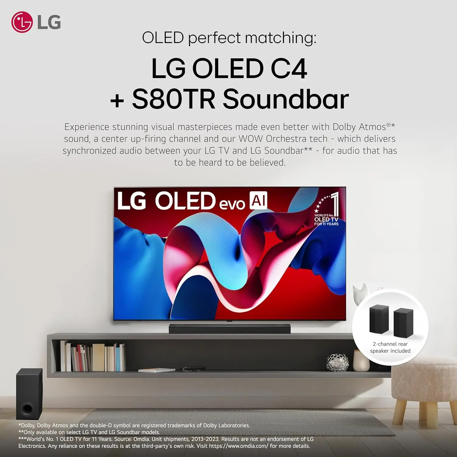 LG S80TR 5.1.3 ch. OLED evo TV Matching Home Theater Soundbar with Rear Surround Speakers and Wireless Subwoofer, Wow Orchestra, Dolby Atmos, WOWCAST Built-in (2024 Model) image 5