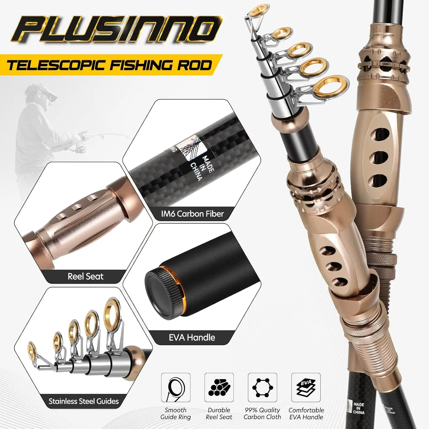 PLUSINNO Fishing Rod and Reel Combos Carbon Fiber Telescopic Fishing Pole with Reel Combo Sea Saltwater Freshwater Kit Fishing Rod Kit image 4