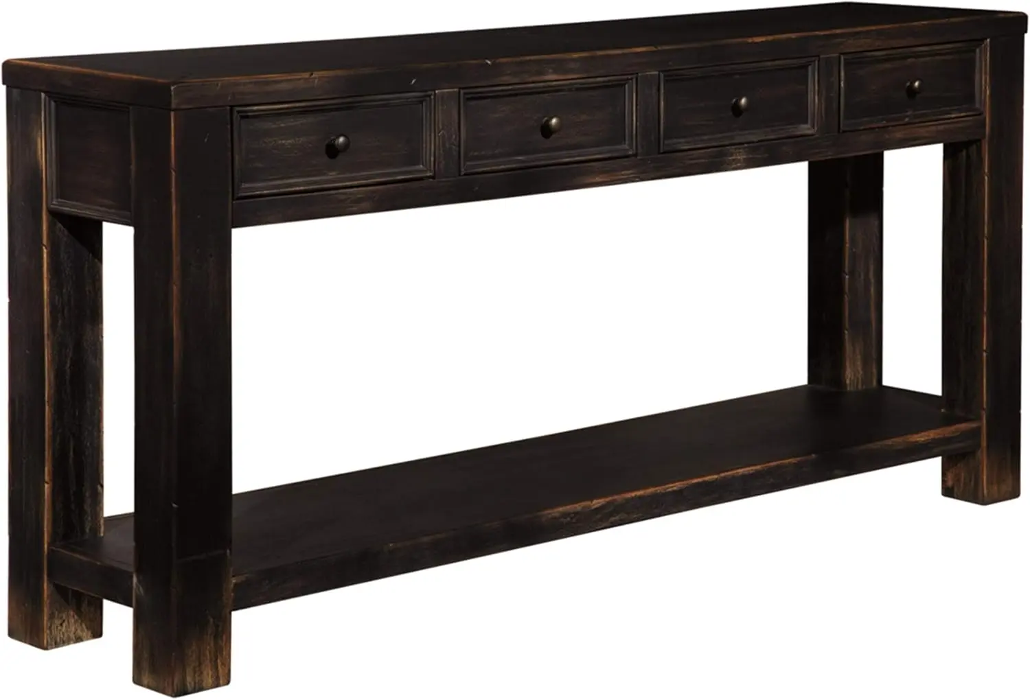 Signature Design by Ashley Gavelston Rustic Sofa Table with 4 Drawers and Lower Shelf, Weathered Black image 1