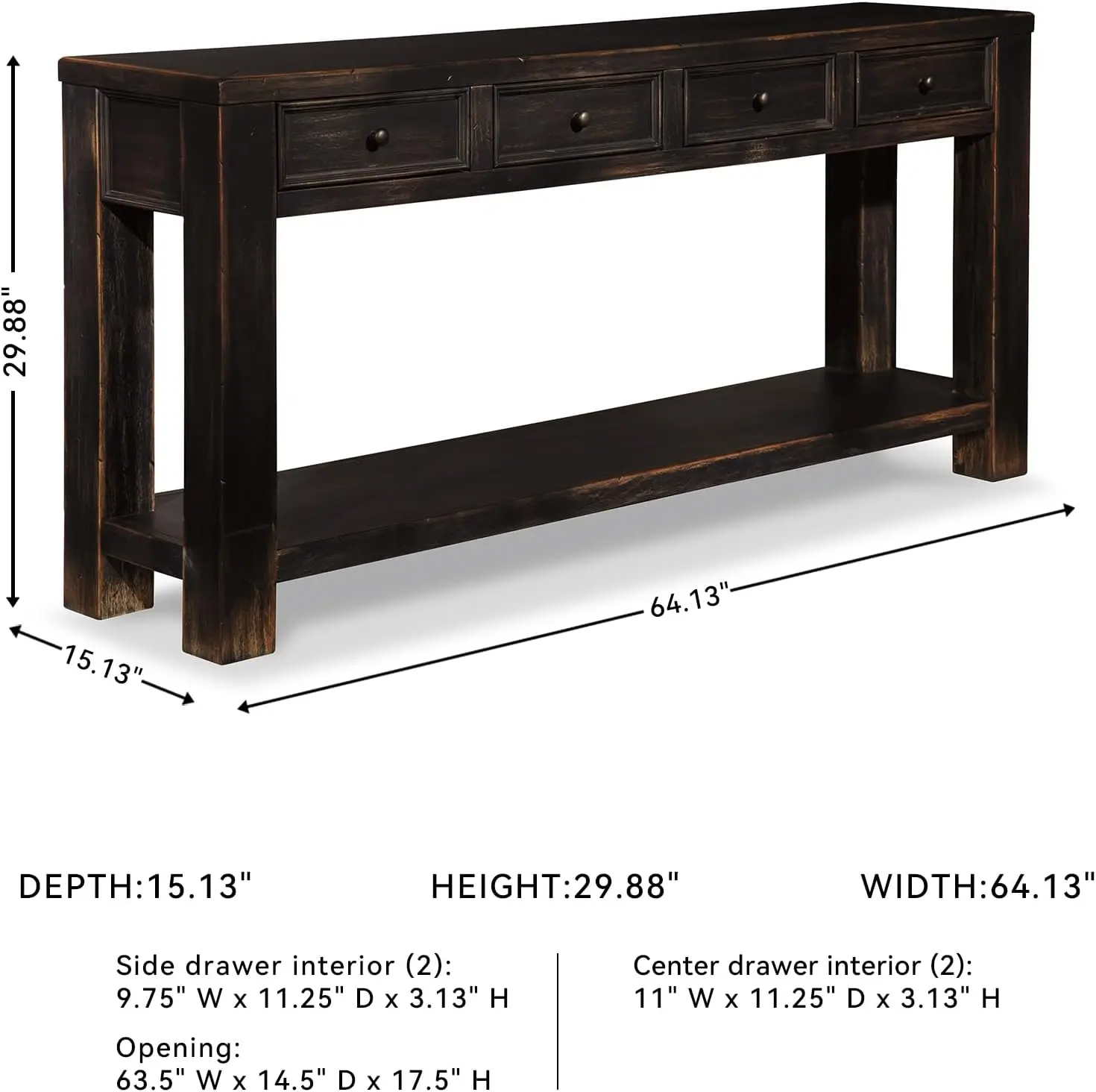 Signature Design by Ashley Gavelston Rustic Sofa Table with 4 Drawers and Lower Shelf, Weathered Black image 3