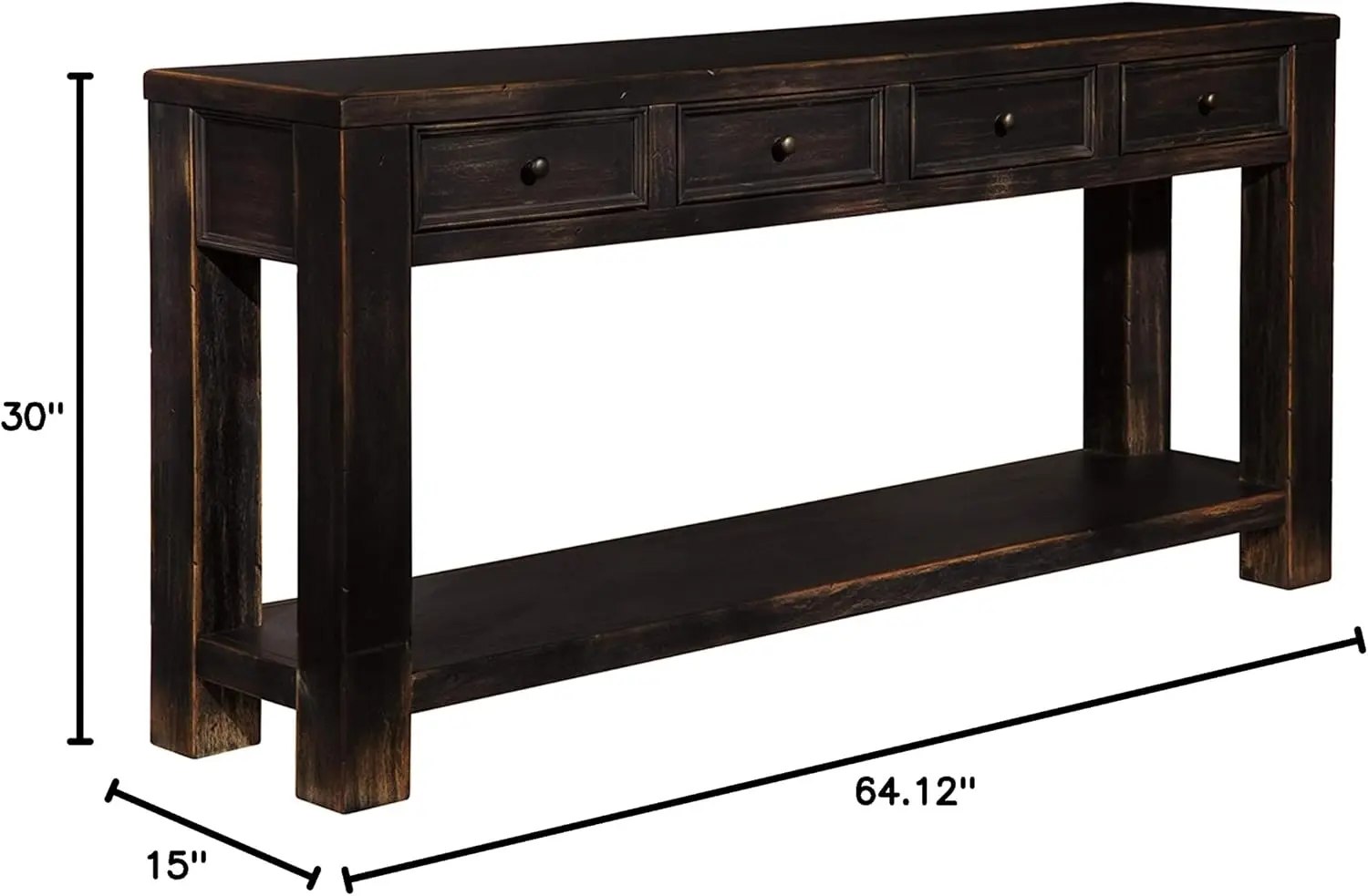 Signature Design by Ashley Gavelston Rustic Sofa Table with 4 Drawers and Lower Shelf, Weathered Black image 10