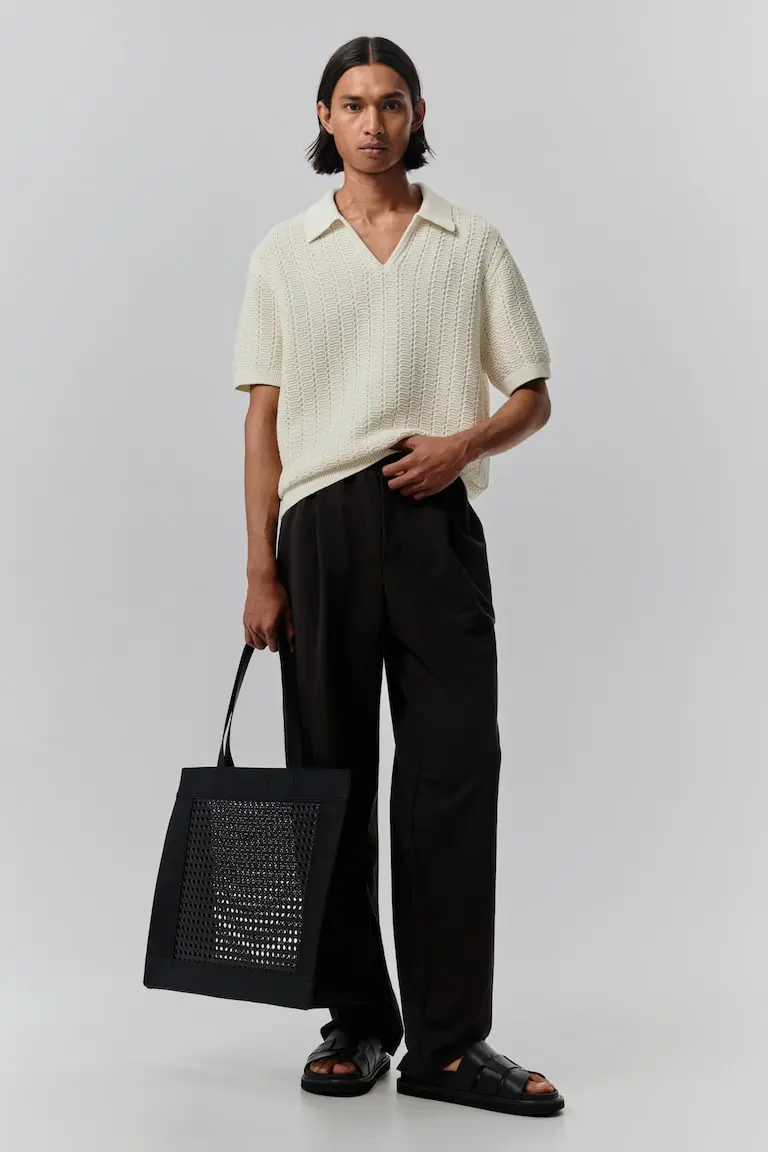 Regular-Fit Textured-Knit Polo Shirt image 1