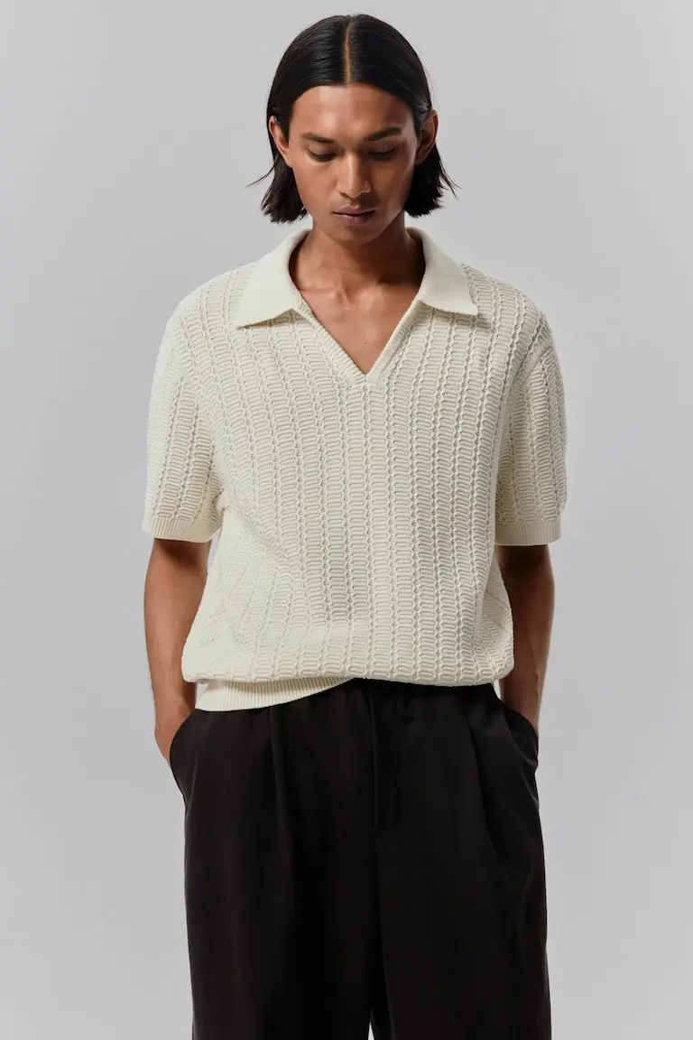 Regular-Fit Textured-Knit Polo Shirt image 2