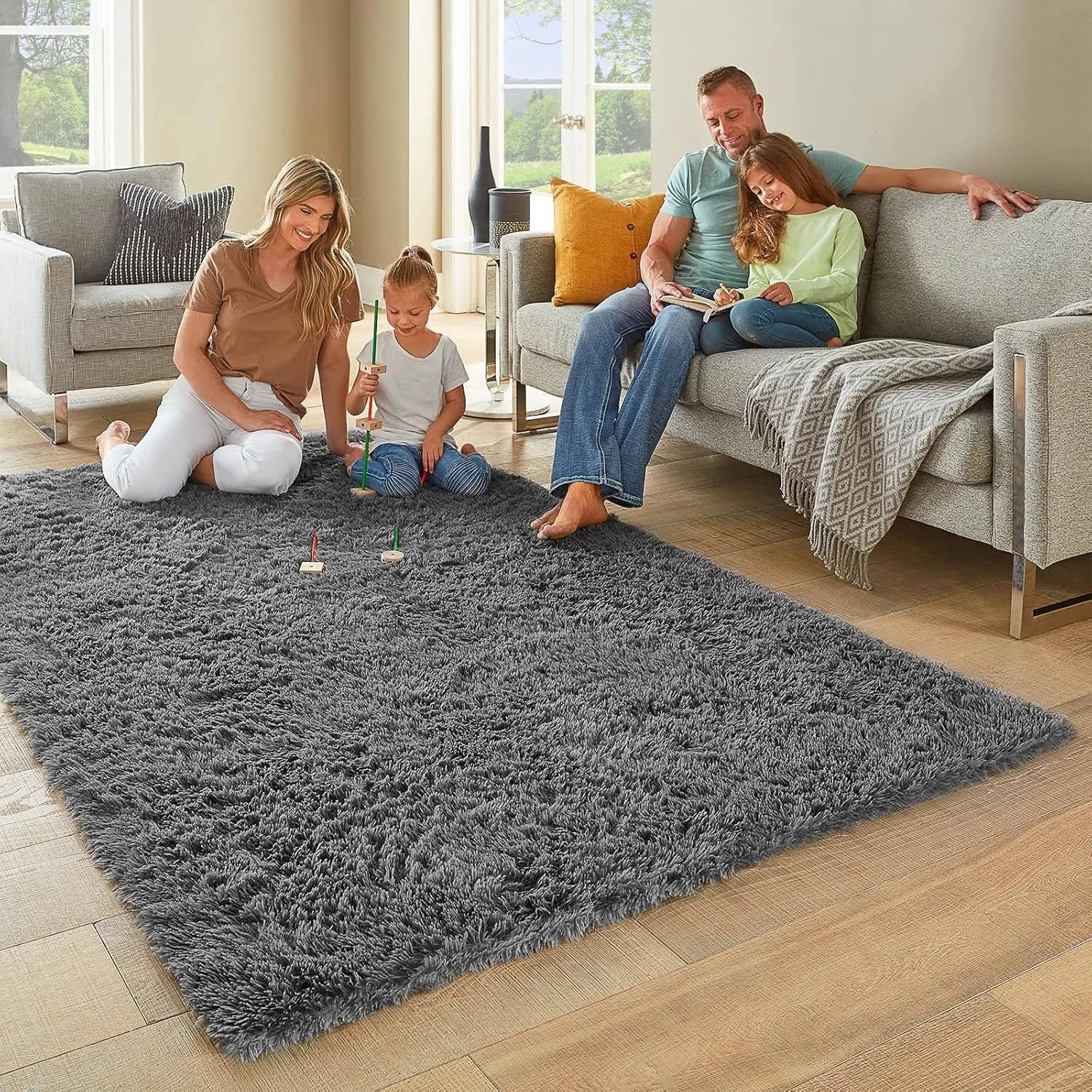 Ophanie Area Rugs for Bedroom, Upgrade Non-Slip Grey Fluffy Soft Shag Carpet, Indoor Floor Gray 4x6 Fuzzy Shaggy Living Room Plush Rug for Kids Home Dorm Decor Aesthetic image 3