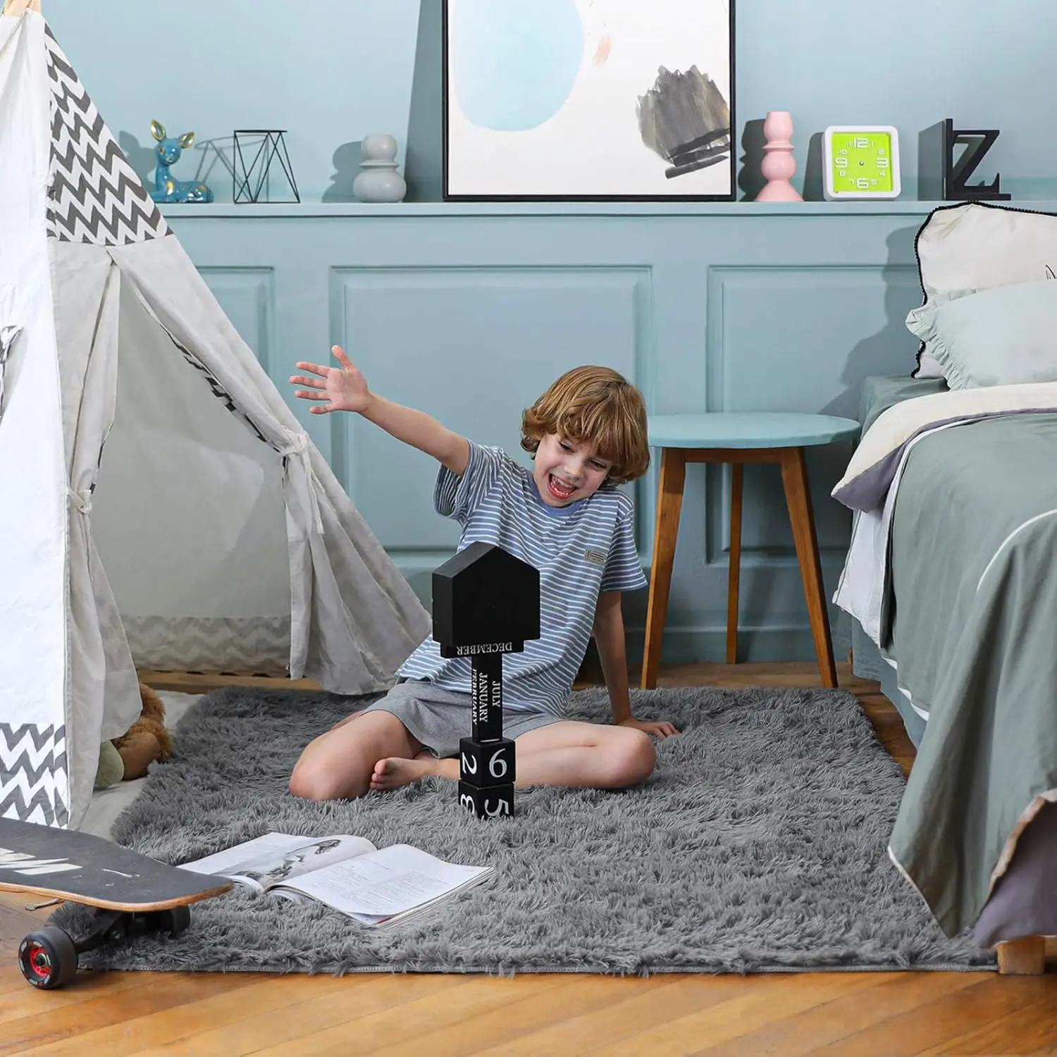 Ophanie Area Rugs for Bedroom, Upgrade Non-Slip Grey Fluffy Soft Shag Carpet, Indoor Floor Gray 4x6 Fuzzy Shaggy Living Room Plush Rug for Kids Home Dorm Decor Aesthetic image 7