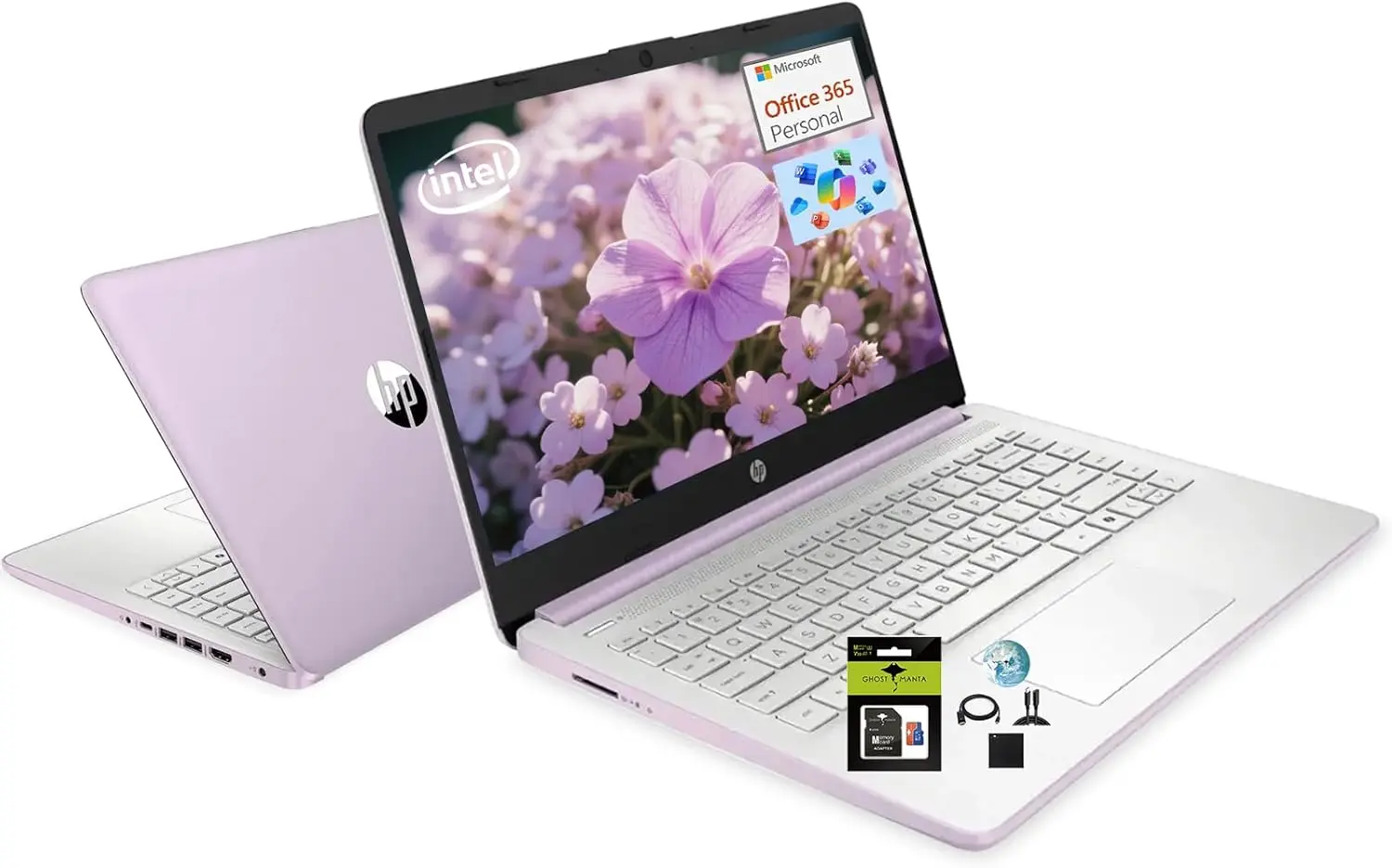HP 14" Student-Laptop office365 Copilot AI, 4-Cores Intel N150(Up to 3.6GHz) 16GB RAM 256GB Storage(128GB UFS + 128GB Ghost Manta SD Card) Computer-Laptop with Wi-Fi 6 Win11 Honey Lavender image 1
