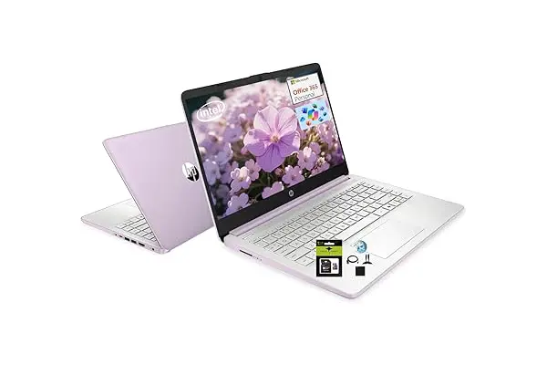 HP 14" Student-Laptop office365 Copilot AI, 4-Cores Intel N150(Up to 3.6GHz) 16GB RAM 256GB Storage(128GB UFS + 128GB Ghost Manta SD Card) Computer-Laptop with Wi-Fi 6 Win11 Honey Lavender image