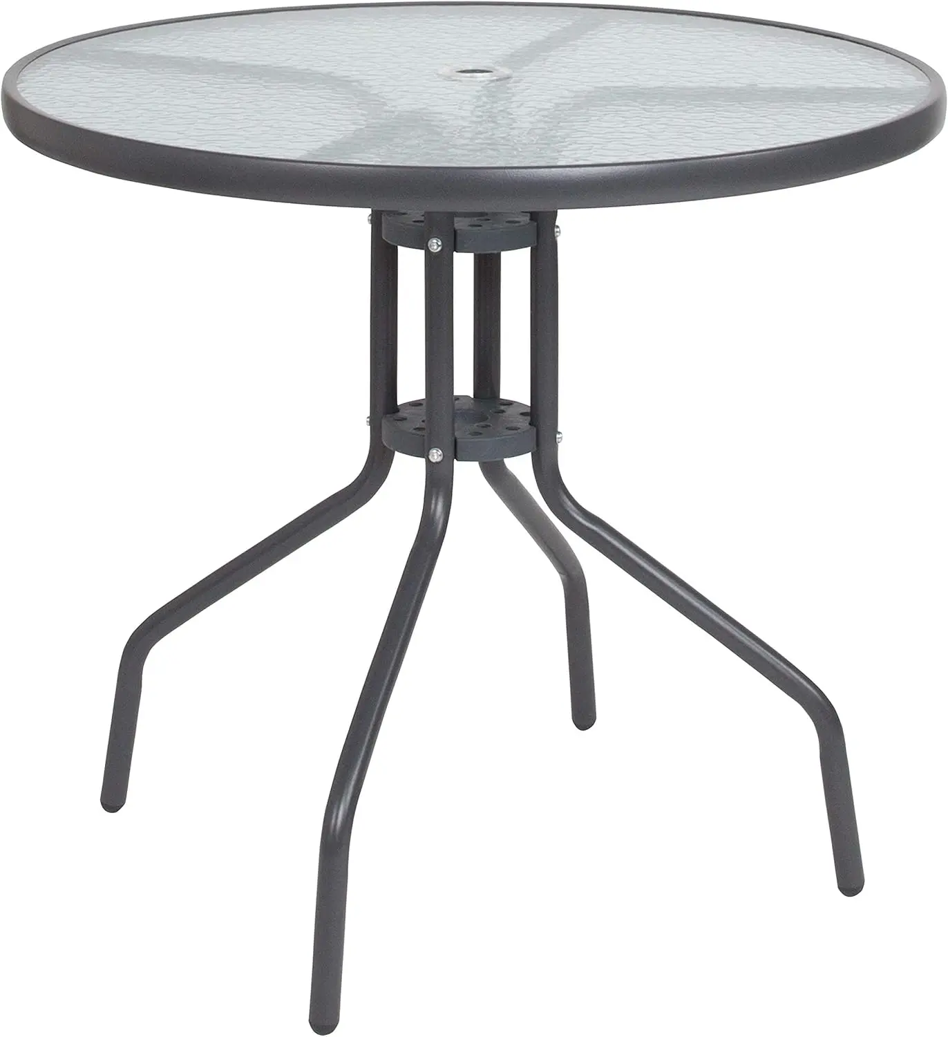 Flash Furniture Nantucket 6-Piece Patio Dining Set with Glass Table, 4 Folding Chairs, and Umbrella, Outdoor Patio Set, Brown image 9