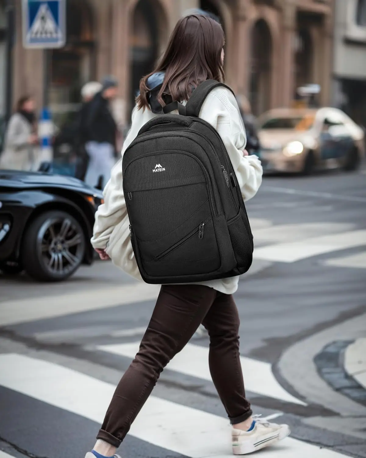 MATEIN 18.4 Inch Laptop School Backpack 50 L, Extra Large Anti Theft Carryon Backpack for Men Women TSA Approved, Work Business Bag with USB Port & Luggage Strap for Travel, Black image 7
