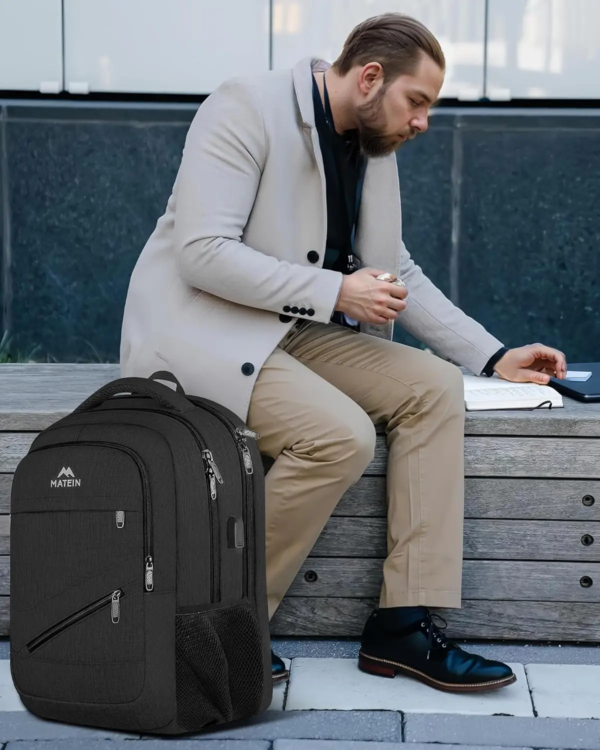 MATEIN 18.4 Inch Laptop School Backpack 50 L, Extra Large Anti Theft Carryon Backpack for Men Women TSA Approved, Work Business Bag with USB Port & Luggage Strap for Travel, Black image 9