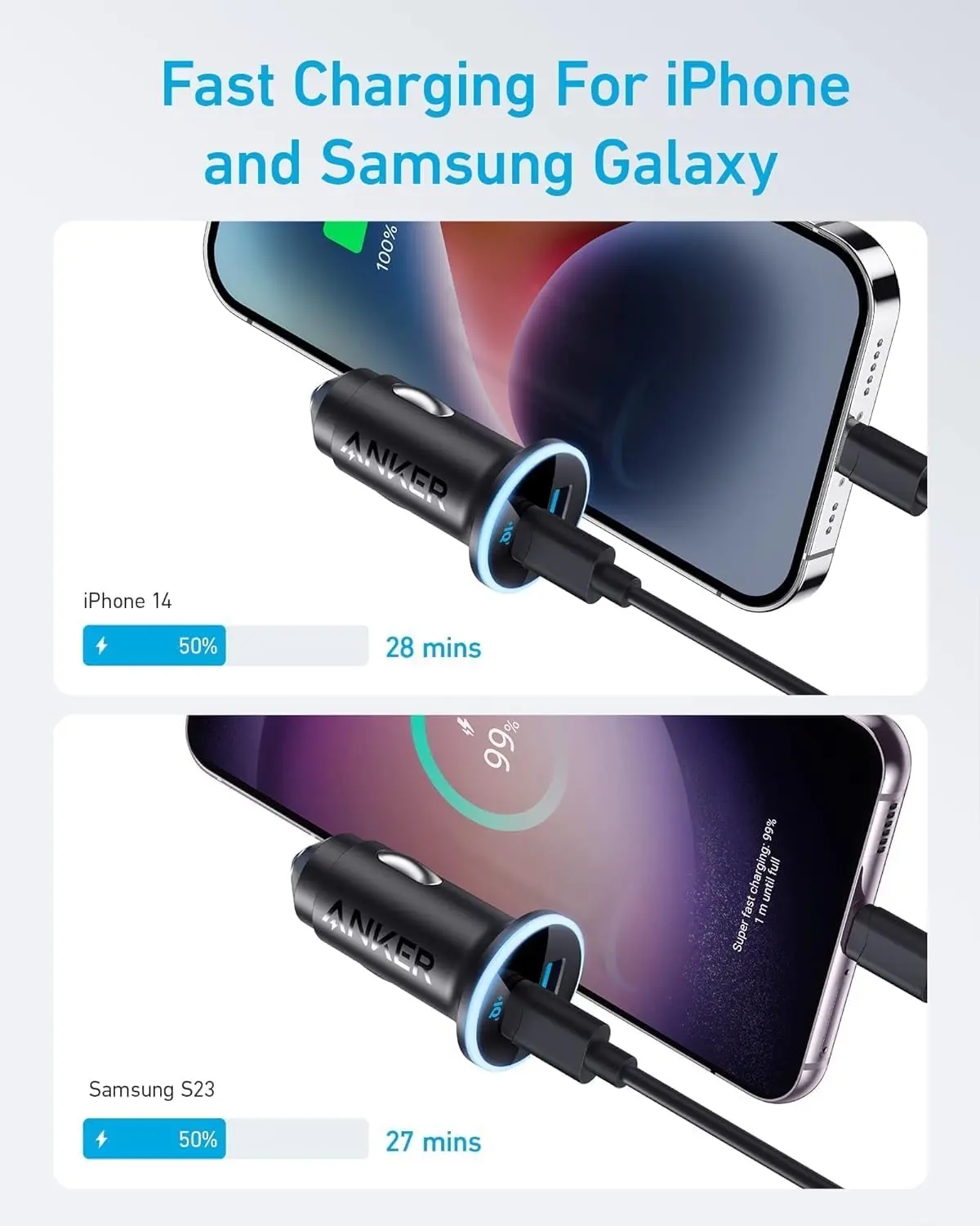 Anker 323 USB-C Car Charger Adapter, 52.5W Cigarette Lighter Charger with 30W PowerIQ 3.0 Fast Charging for iPhone 15/15 Pro Max, 14/13/12 Series, Galaxy S23/22, Pixel image 2