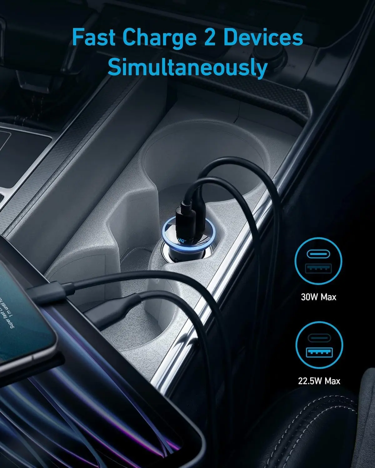 Anker 323 USB-C Car Charger Adapter, 52.5W Cigarette Lighter Charger with 30W PowerIQ 3.0 Fast Charging for iPhone 15/15 Pro Max, 14/13/12 Series, Galaxy S23/22, Pixel image 3