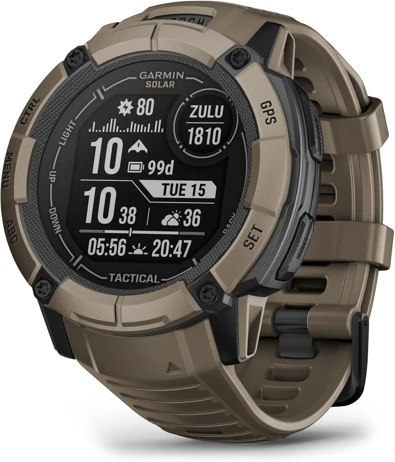 Garmin Instinct 2X Solar - Tactical Edition, Rugged GPS Smartwatch, Built-in Flashlight, Ballistics Calculator, Solar Charging Capability, Coyote Tan image 1