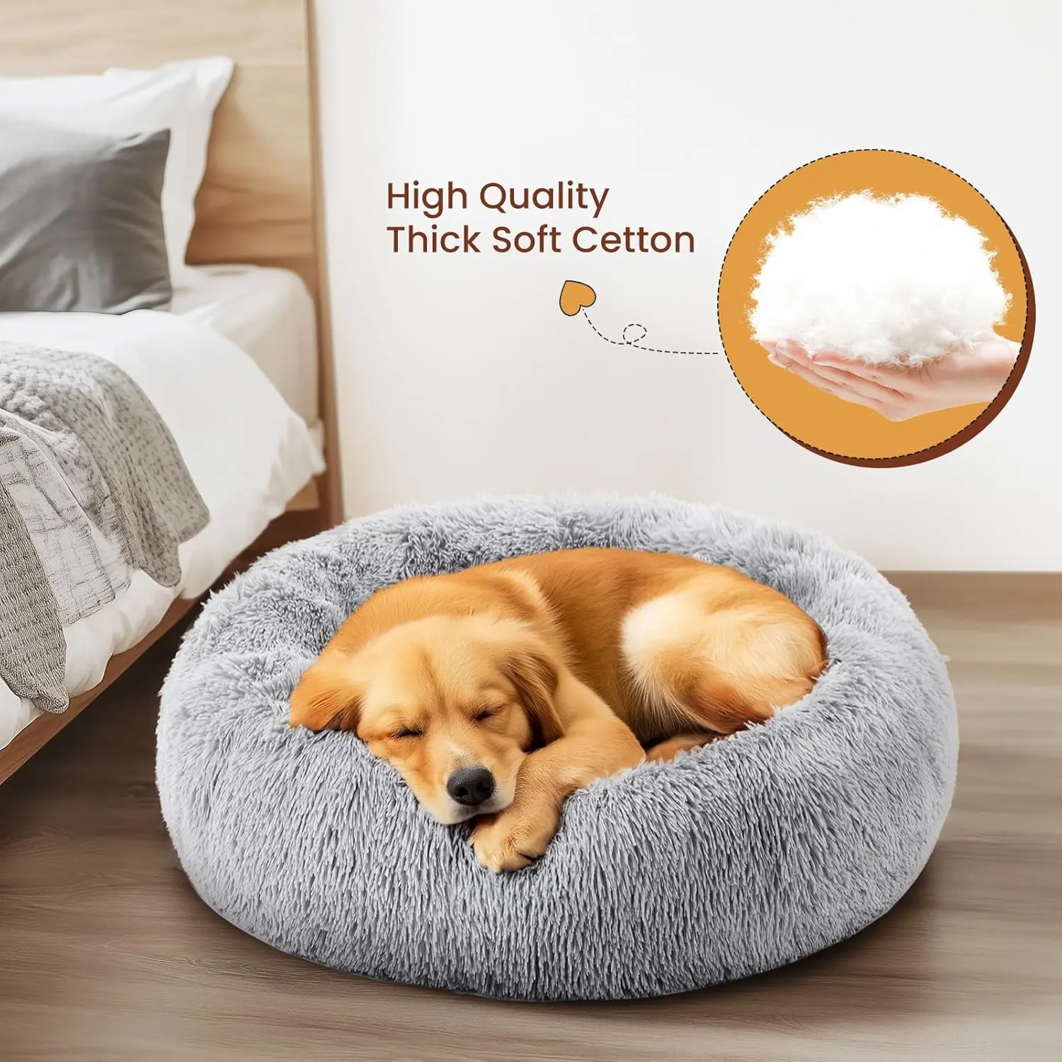 DUMOS Donut Dog Bed, Washable Dog Couch Bed with Removable Cover, Waterproof Pet Bed for Small Size Dogs, Memory Foam Pet Bed Non-Slip Base, Gray image 4