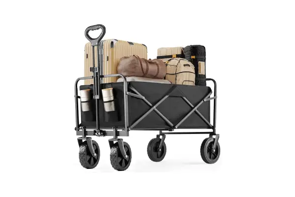 DUMOS Foldable Wagons Carts with All-Terrain Wheels, 120L & 360LBS Portable Garden Wagon Large Capacity Utility Cart with Drink Holders, Heavy Duty Collapsible for Sand, Beach, Gardening (30IN Black) image