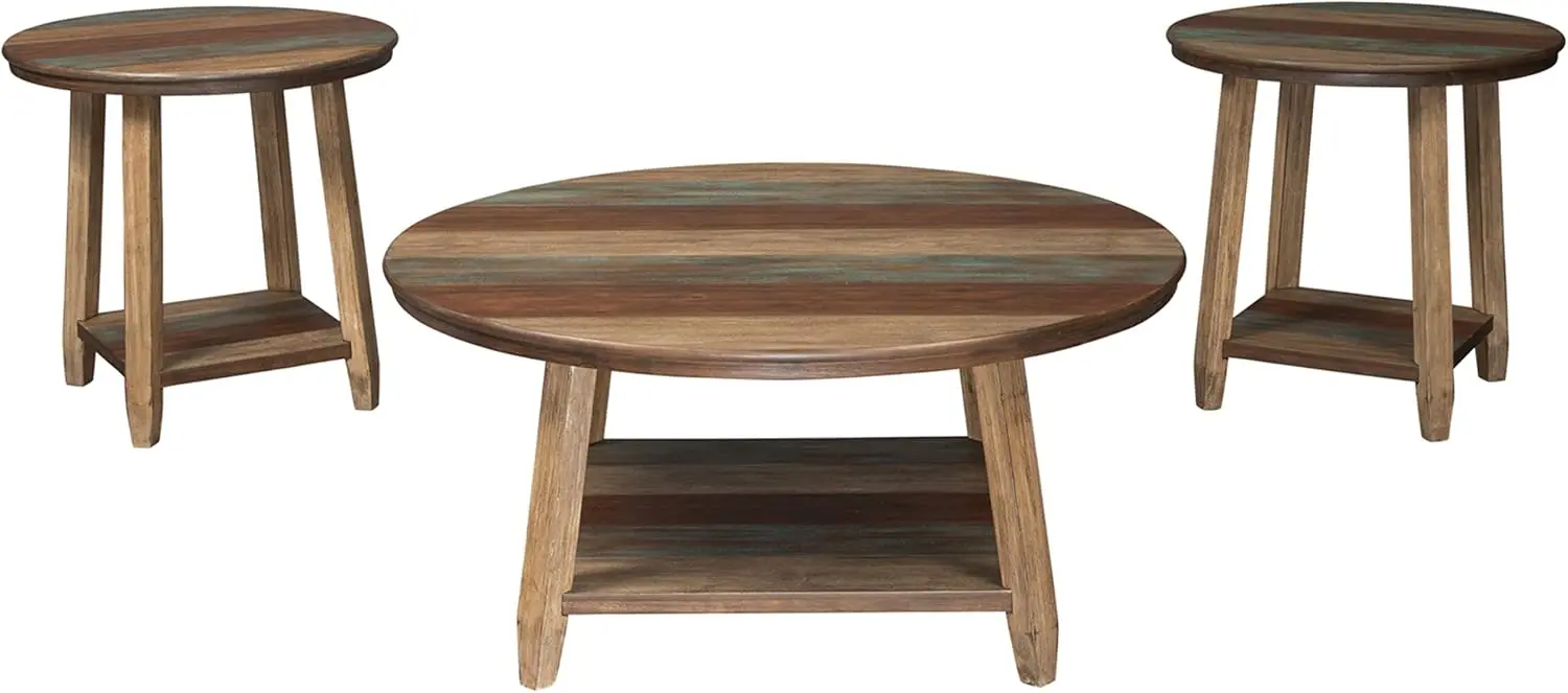 Signature Design by Ashley Raebecki 3-Piece Rustic Table Set, Includes Coffee Table and 2 End Tables, Multi Color Plank Design image 1