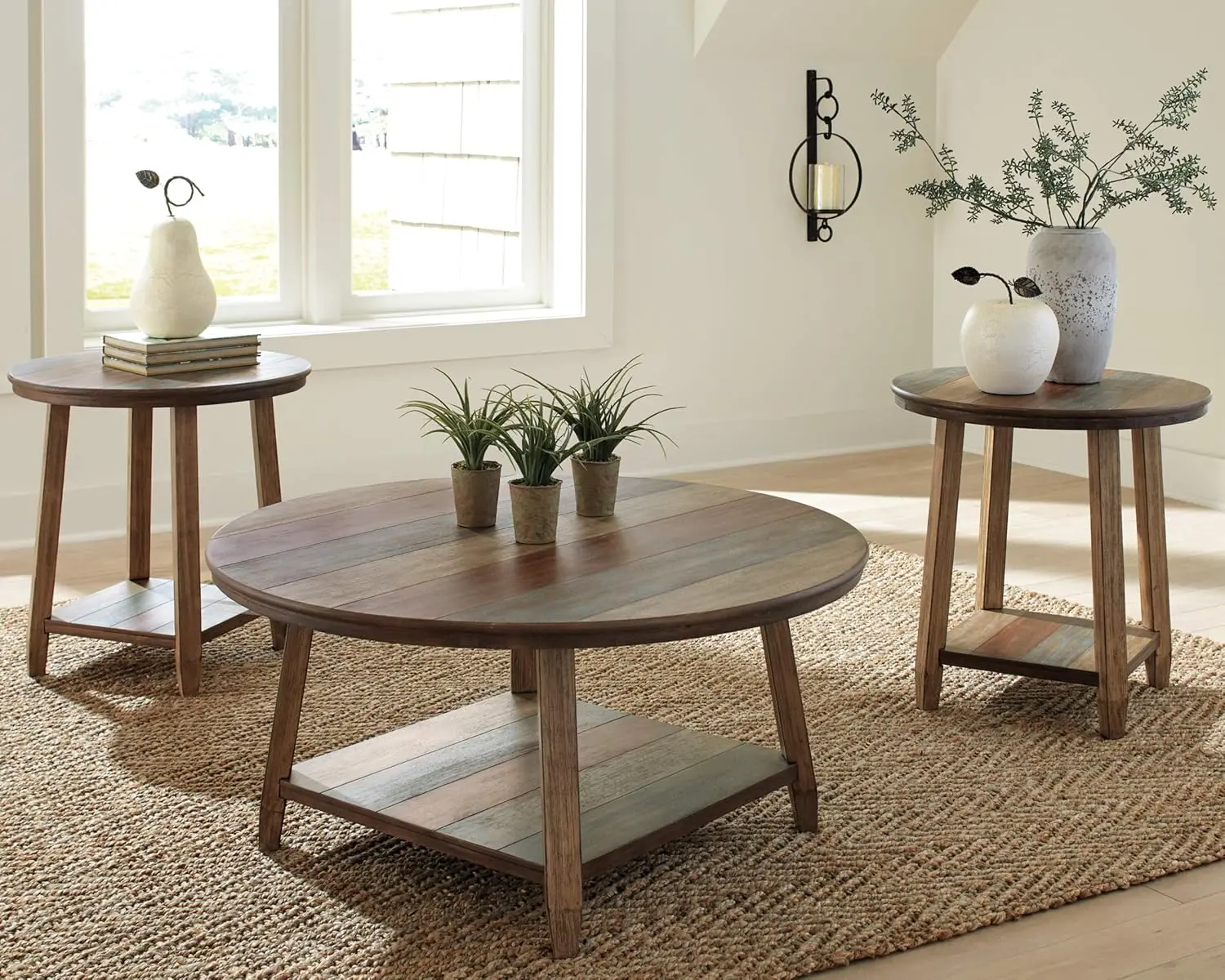 Signature Design by Ashley Raebecki 3-Piece Rustic Table Set, Includes Coffee Table and 2 End Tables, Multi Color Plank Design image 2