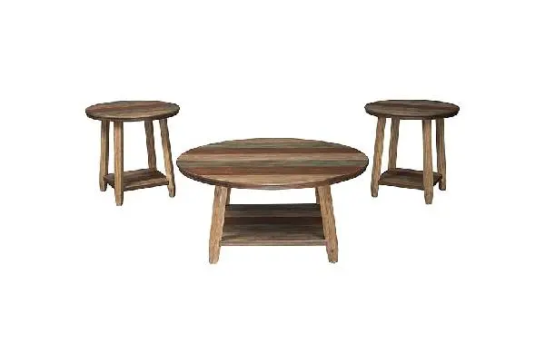 Signature Design by Ashley Raebecki 3-Piece Rustic Table Set, Includes Coffee Table and 2 End Tables, Multi Color Plank Design image