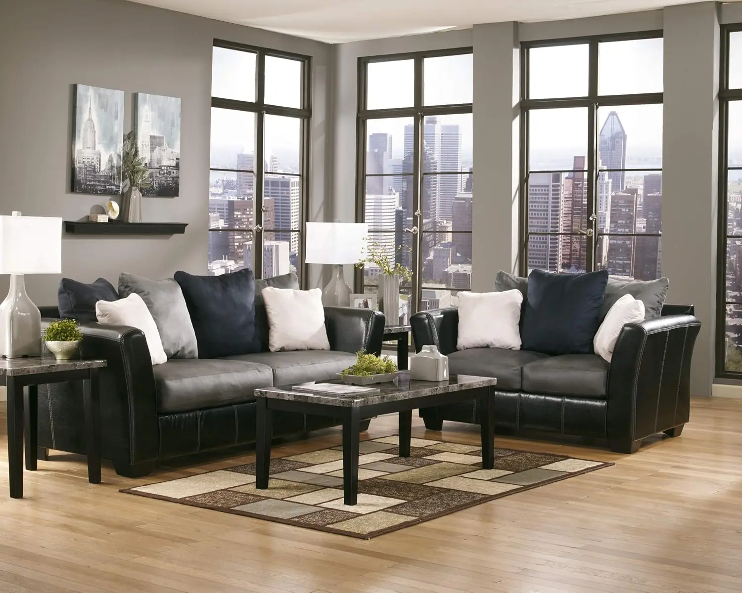 Signature Design by Ashley Maysville Faux Marble Top 3-Piece Table Set, Includes Coffee Table & 2 End Tables, Black image 5