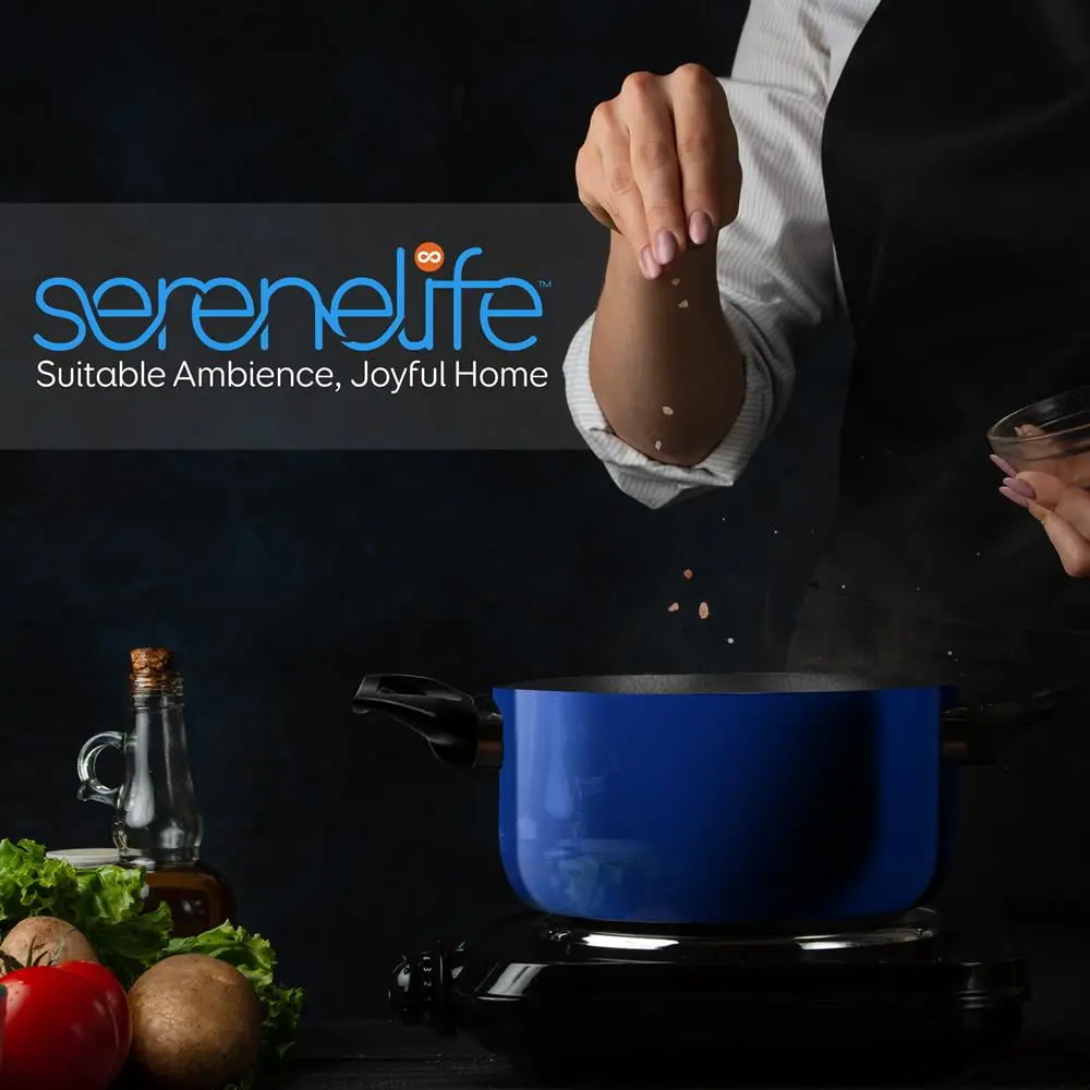 SereneLife 15 Piece Pots and Pans Non Stick Kitchenware Cookware Set, Blue image 8