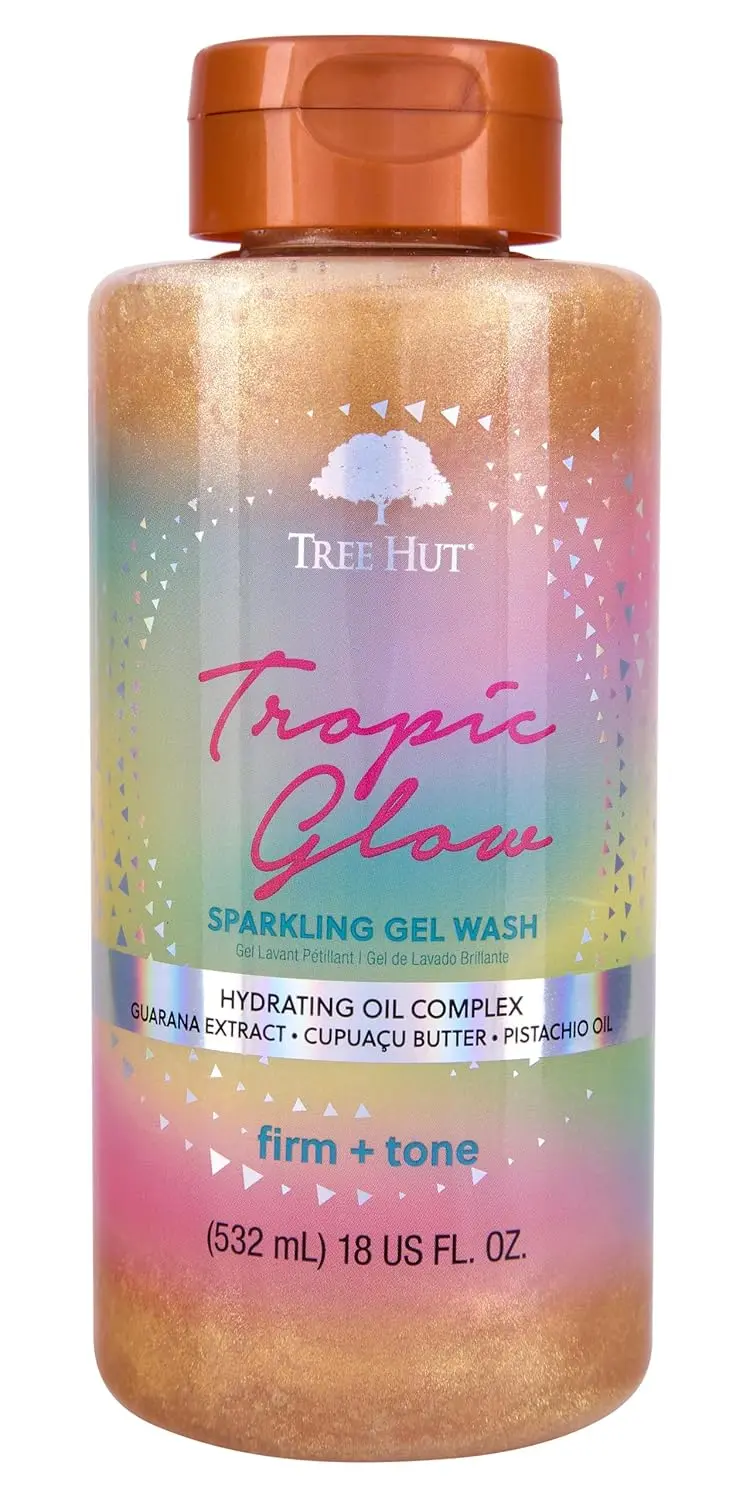 Tree Hut Tropic Glow Sparkling Gel Wash, Gently Cleanses and Leaves Skin Looking Fresh and Radiant, Warm Scent with Almond, Golden Amber, and Sandalwood, Body Wash, 18 fl oz image 1