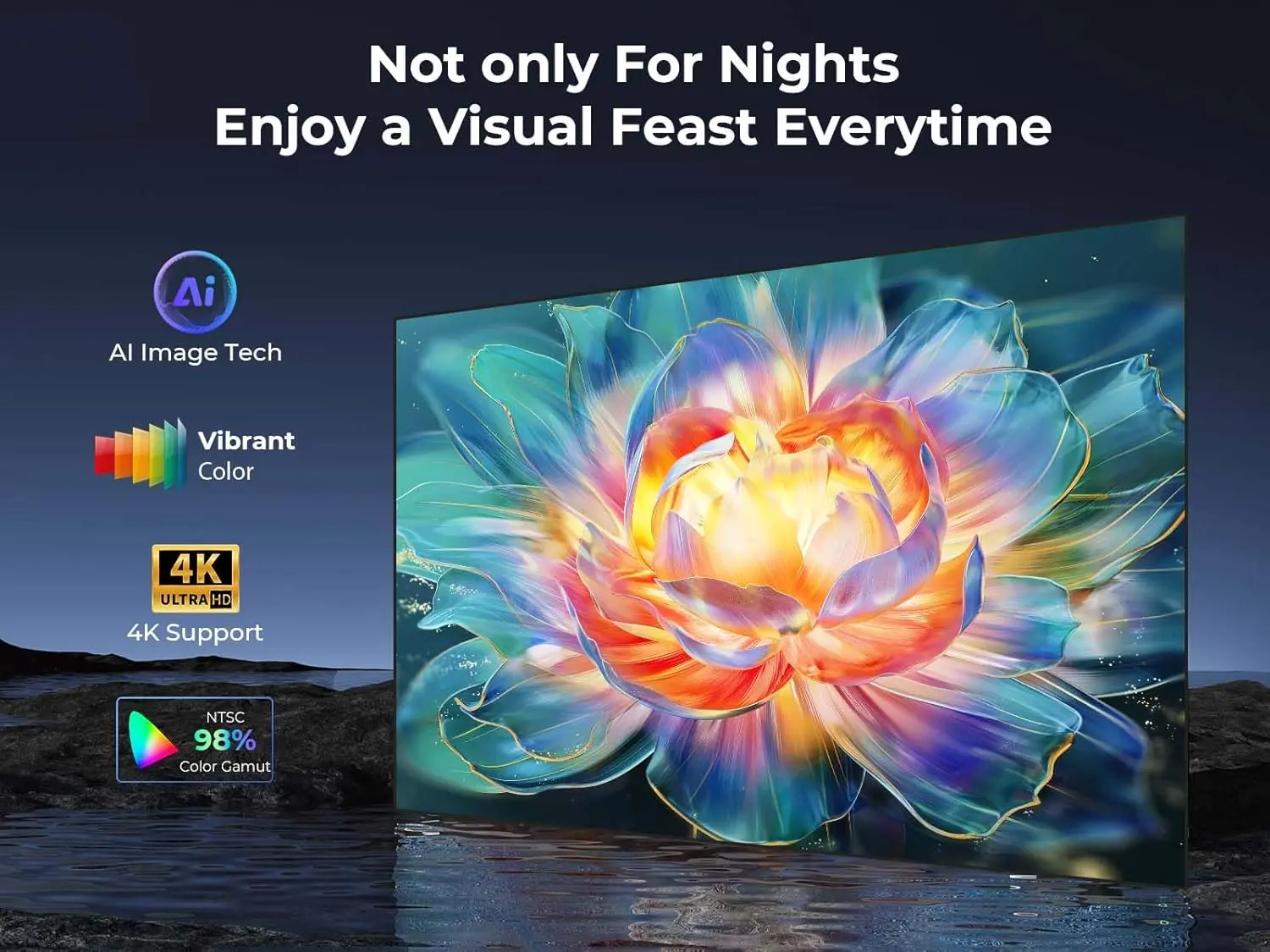 GooDee Smart 4K Projector with 5G WIFI and Bluetooth, Netflix/Amazn Prime Video Certified, Dolby Audio, 800ANSI Outdoor Projector, 400" Zoom Home Theater Projector Compatible with TV Stick,iOS,Android image 4