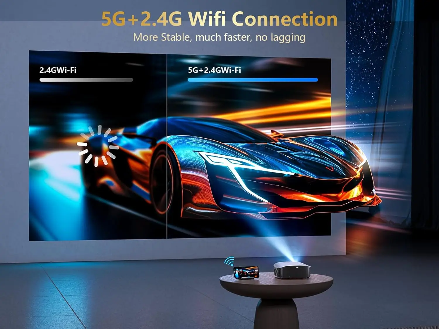 GooDee Smart 4K Projector with 5G WIFI and Bluetooth, Netflix/Amazn Prime Video Certified, Dolby Audio, 800ANSI Outdoor Projector, 400" Zoom Home Theater Projector Compatible with TV Stick,iOS,Android image 6