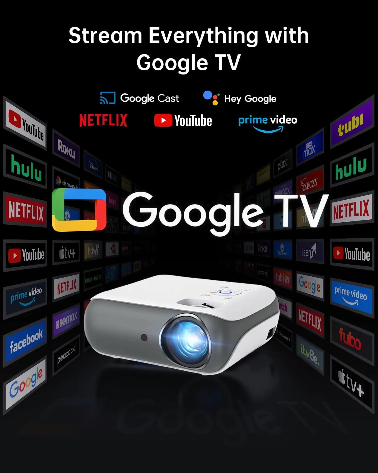 HAPPRUN 4K Google TV Projector with WiFi and Bluetooth,Google Officially Licensed,Dolby Audio image 8
