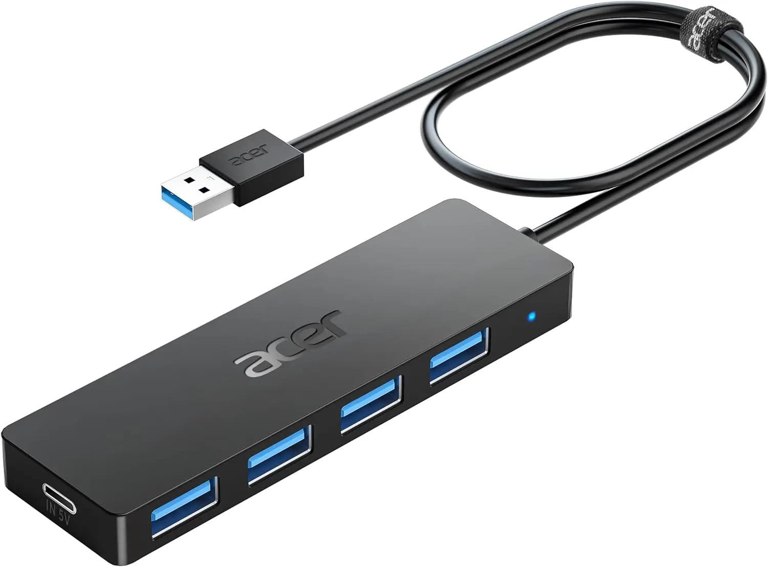 Acer USB Hub 4 Ports, Multiple USB 3.0 Hub, USBA Splitter for Laptop with Type C Power Port, Extender for A Port Laptop, PC, Desktop and More (2ft) image 1