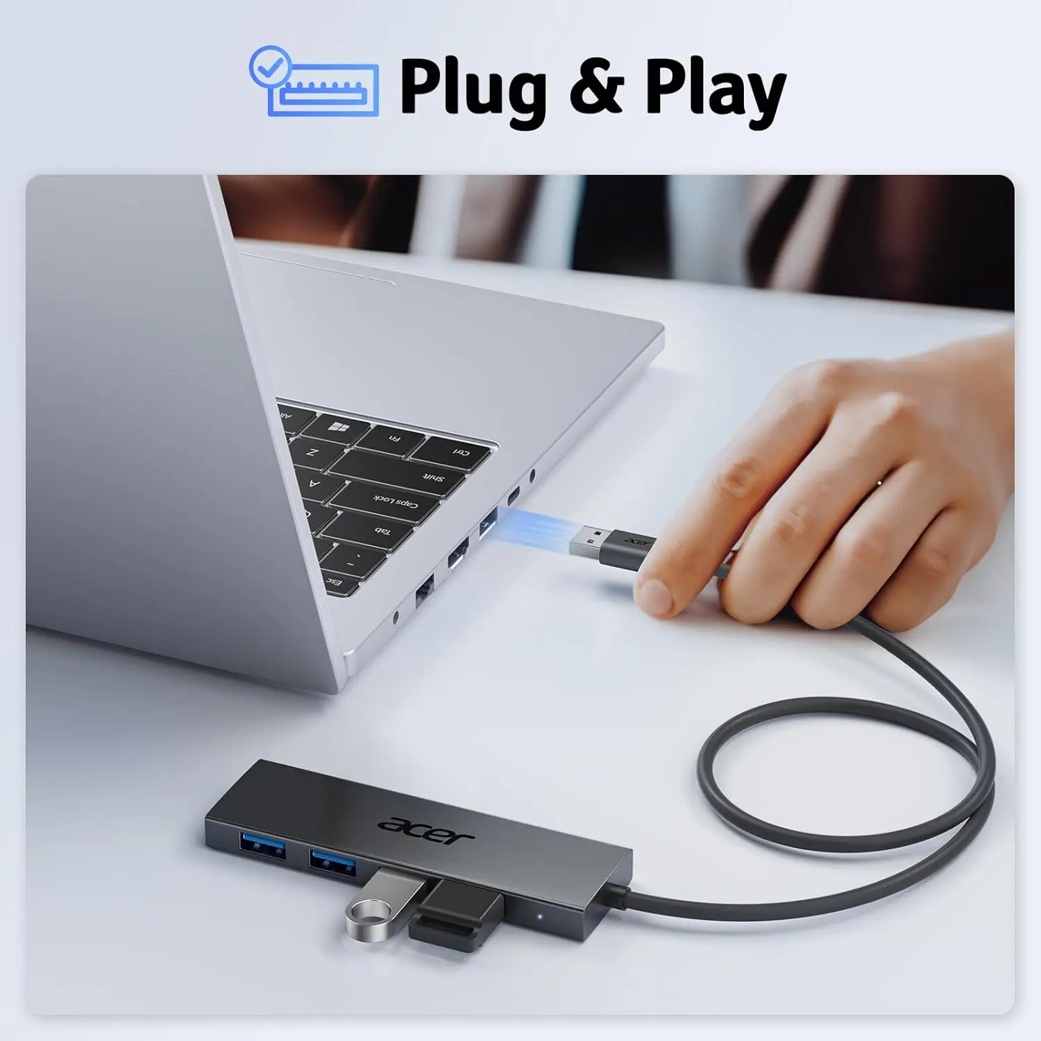 Acer USB Hub 4 Ports, Multiple USB 3.0 Hub, USBA Splitter for Laptop with Type C Power Port, Extender for A Port Laptop, PC, Desktop and More (2ft) image 4