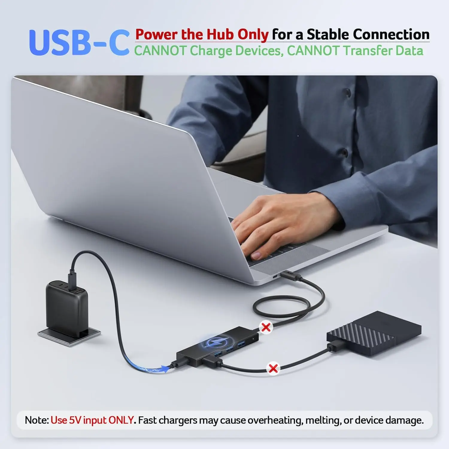 Acer USB Hub 4 Ports, Multiple USB 3.0 Hub, USBA Splitter for Laptop with Type C Power Port, Extender for A Port Laptop, PC, Desktop and More (2ft) image 5
