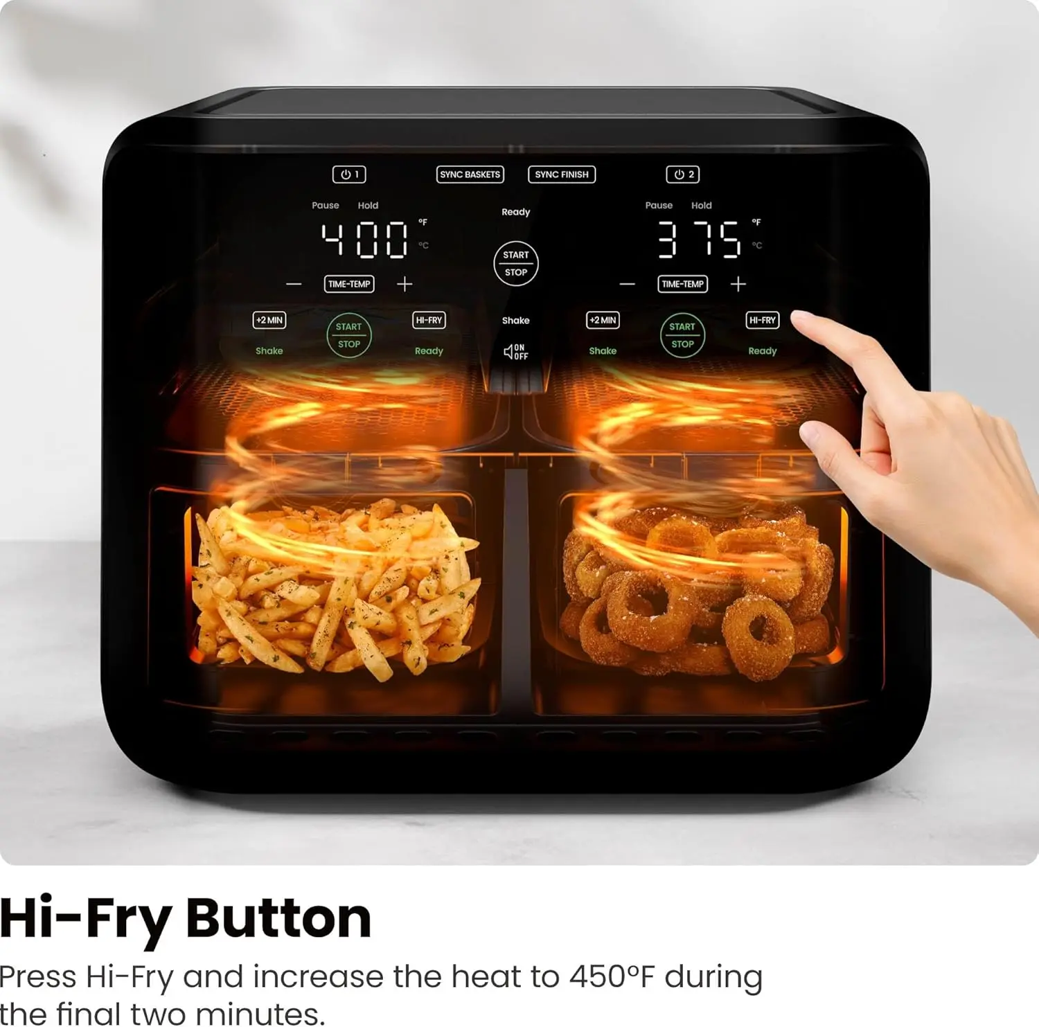 Chefman 6 Quart Dual Basket Air Fryer - Digital Touchscreen, Smart Sync Finish, Hi-Fry, Auto Shutoff, 2 Independent 3QT Nonstick Dishwasher-Safe Frying Baskets - Digital Double Air Fryer - Black image 6