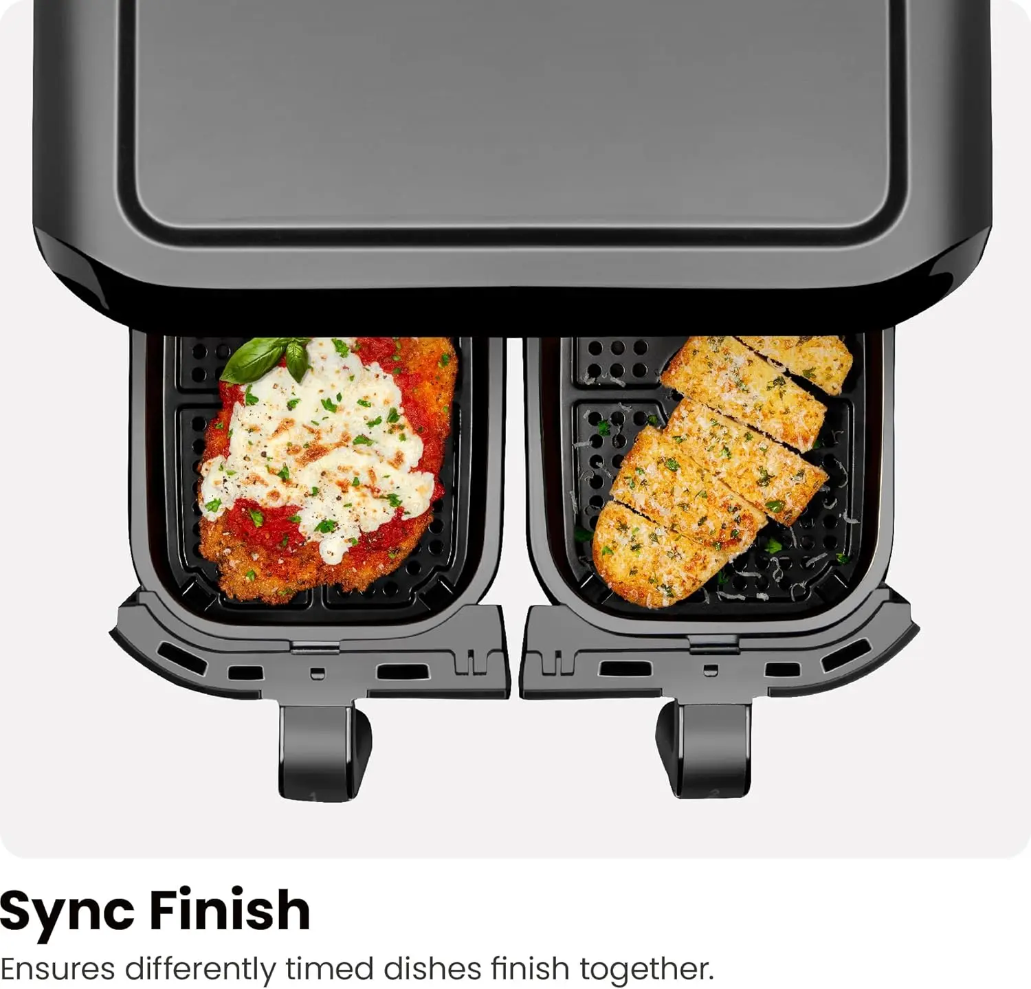 Chefman 6 Quart Dual Basket Air Fryer - Digital Touchscreen, Smart Sync Finish, Hi-Fry, Auto Shutoff, 2 Independent 3QT Nonstick Dishwasher-Safe Frying Baskets - Digital Double Air Fryer - Black image 8