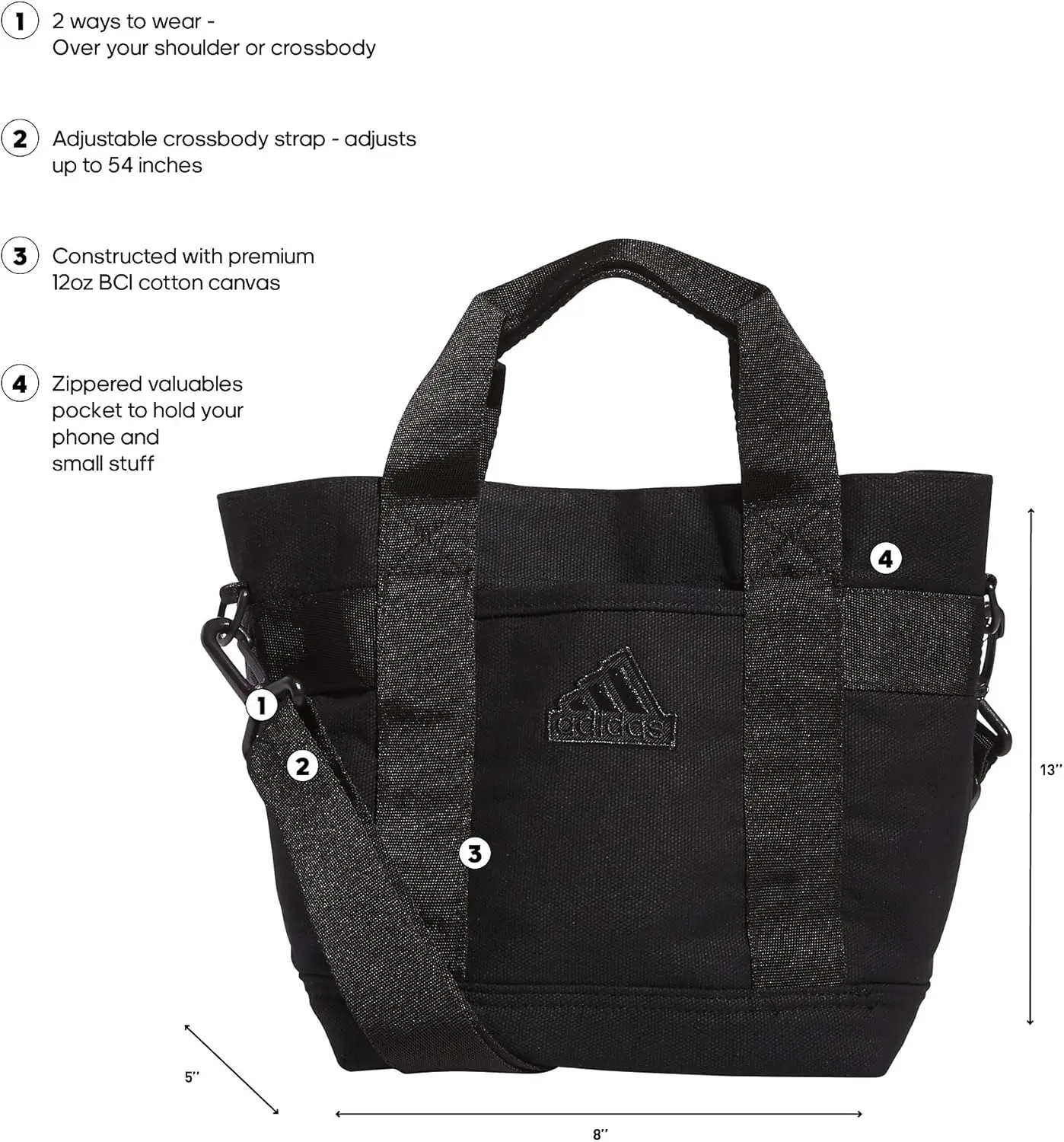 adidas Mini Tote (5l) Small Compact Durable Travel Crossbody Carry Bag image 2