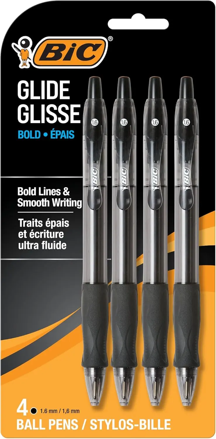 BIC Glide Bold Retractable Ball Point Pen, Bold Point (1.6mm), Black, Great For Everyday Use, 4-Count image 1