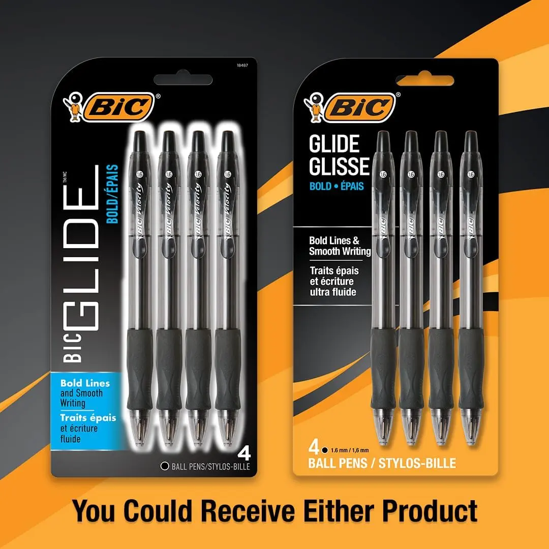 BIC Glide Bold Retractable Ball Point Pen, Bold Point (1.6mm), Black, Great For Everyday Use, 4-Count image 3