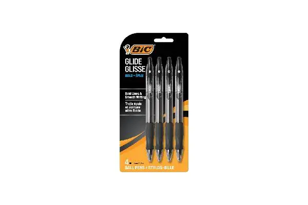 BIC Glide Bold Retractable Ball Point Pen, Bold Point (1.6mm), Black, Great For Everyday Use, 4-Count image