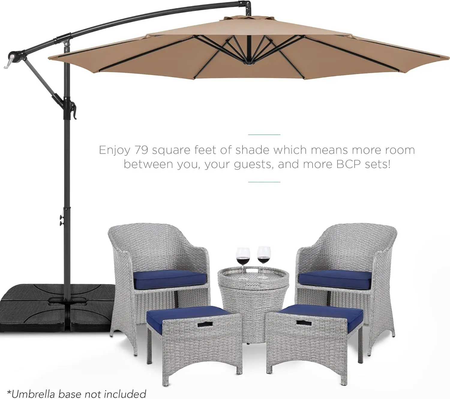 Best Choice Products 10ft Offset Hanging Market Patio Umbrella w/Easy Tilt Adjustment, Polyester Shade, 8 Ribs for Backyard, Poolside, Lawn and Garden image 2