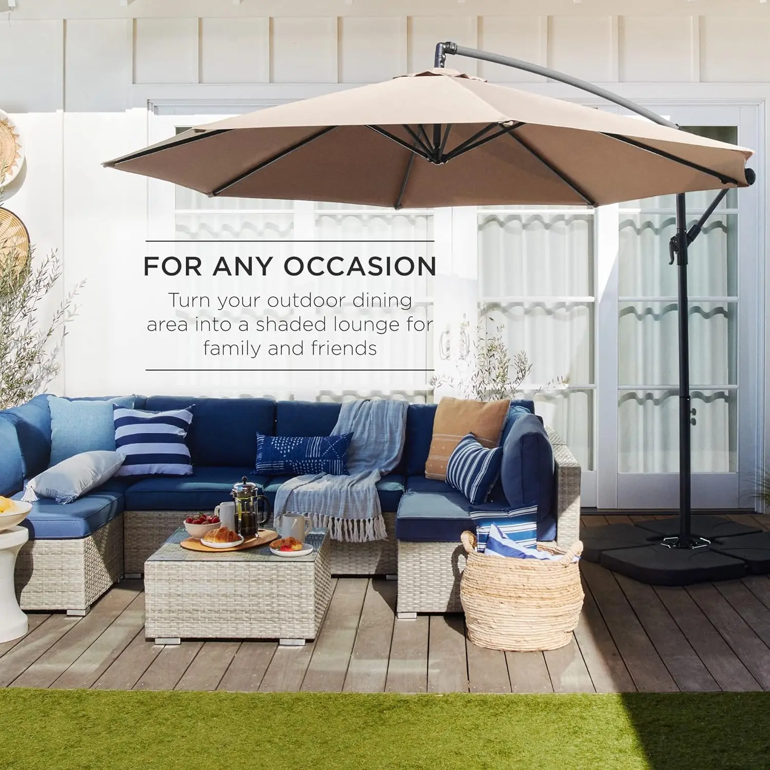 Best Choice Products 10ft Offset Hanging Market Patio Umbrella w/Easy Tilt Adjustment, Polyester Shade, 8 Ribs for Backyard, Poolside, Lawn and Garden image 3