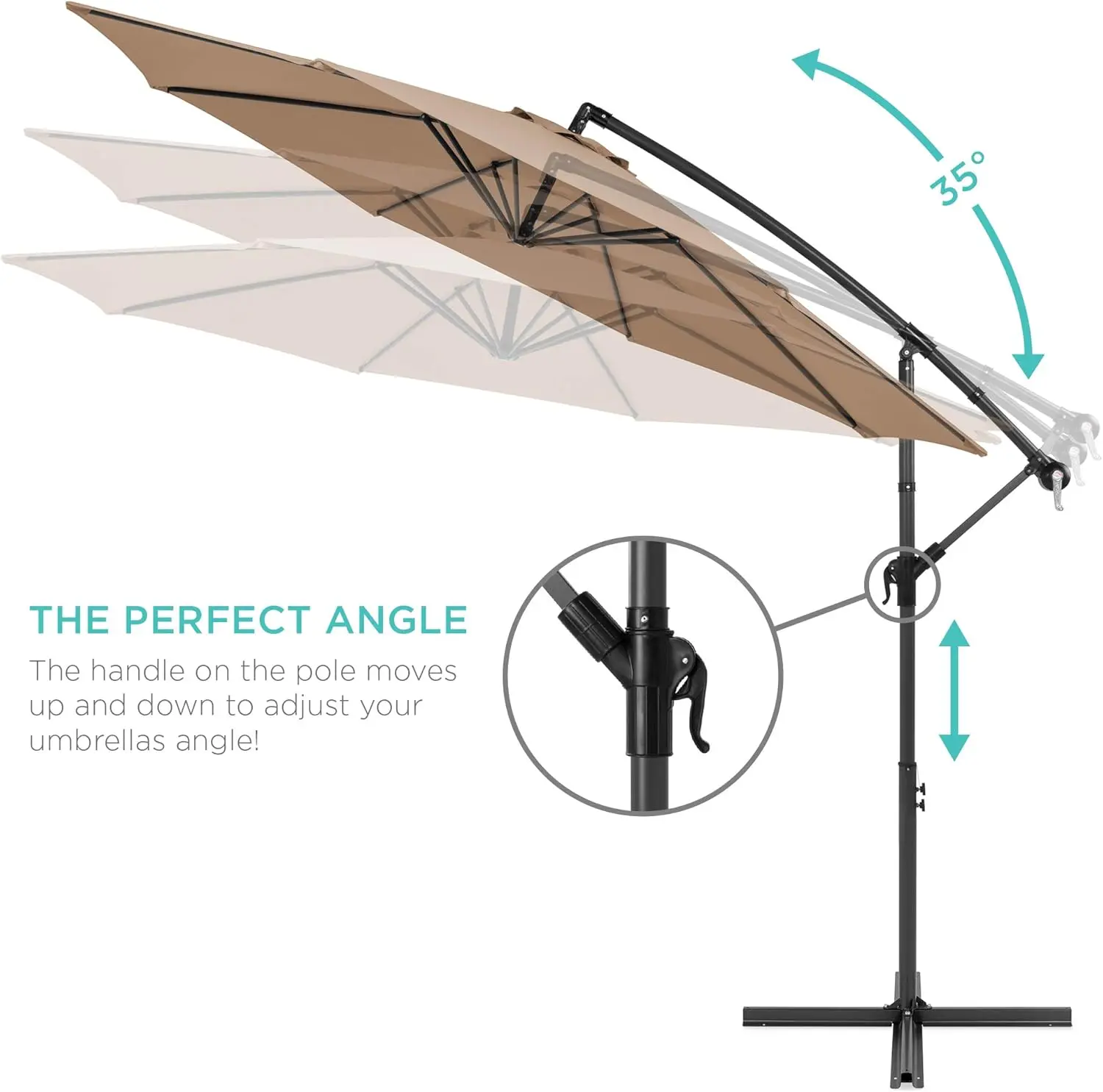Best Choice Products 10ft Offset Hanging Market Patio Umbrella w/Easy Tilt Adjustment, Polyester Shade, 8 Ribs for Backyard, Poolside, Lawn and Garden image 4