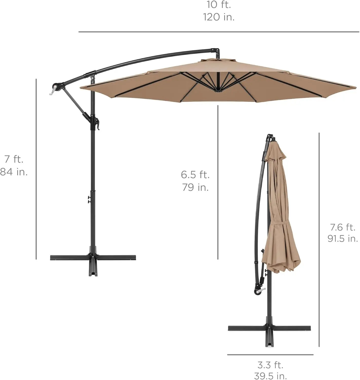 Best Choice Products 10ft Offset Hanging Market Patio Umbrella w/Easy Tilt Adjustment, Polyester Shade, 8 Ribs for Backyard, Poolside, Lawn and Garden image 7