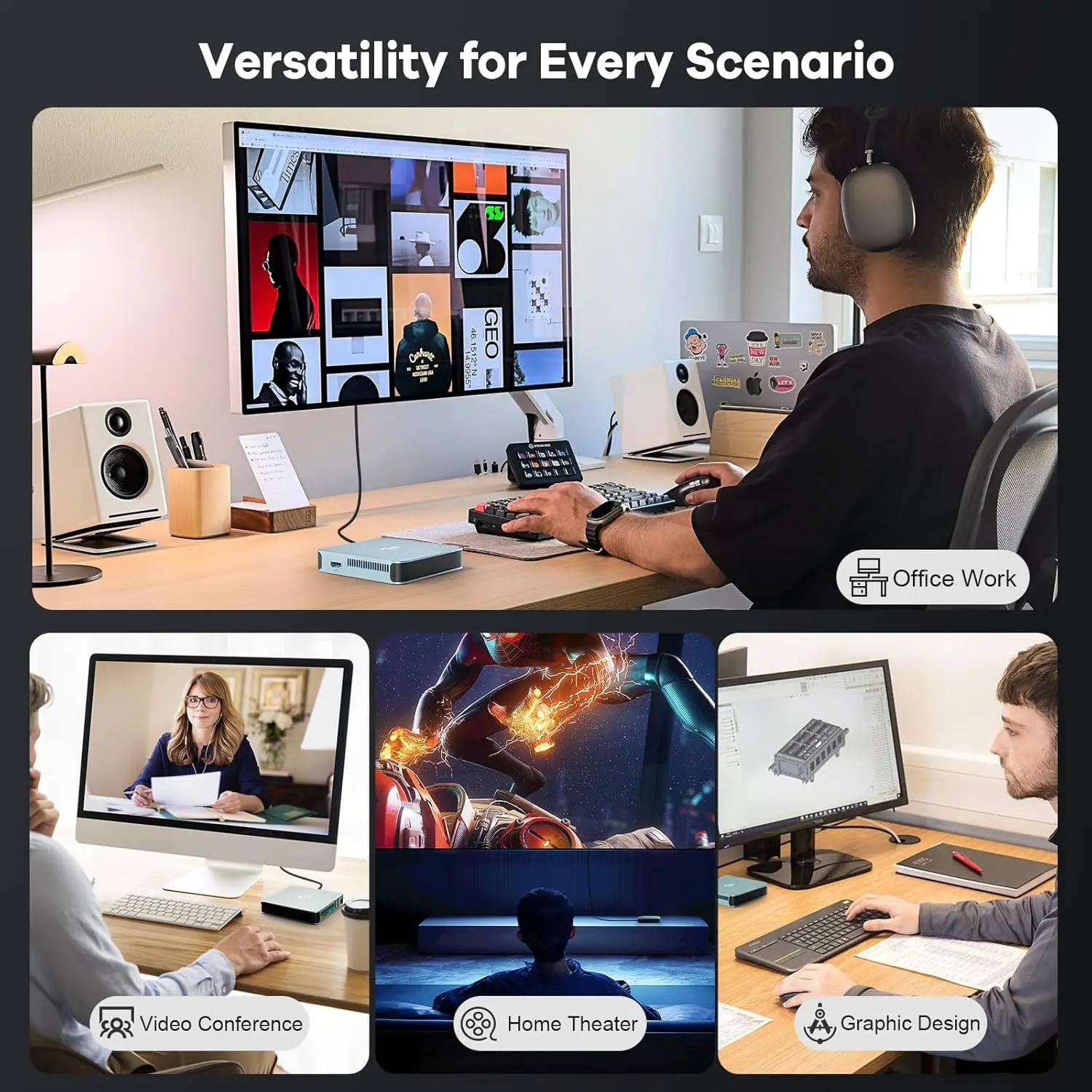 Mini PC Desktop, Desktop PC Pentium 12th Gen N100 (Up to 3.4GHz), 16GB RAM 512GB PCIe SSD 4K Triple Display, USB3.2 Type-C WiFi6 BT5.2, VESA, Compact and Light for Home Office Education image 5