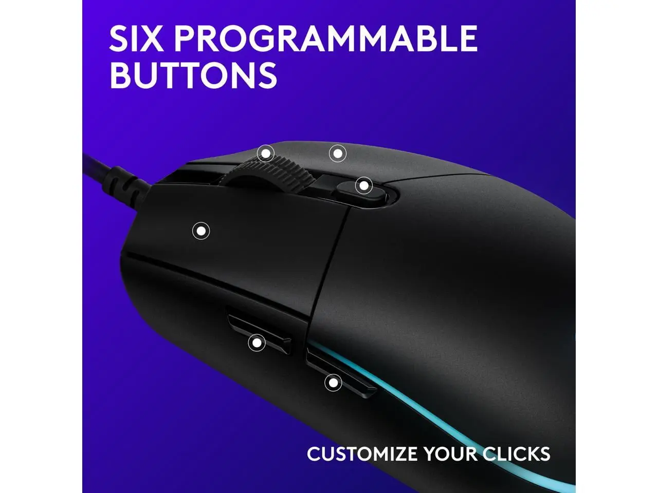 Logitech G203 Wired Gaming Mouse, 8,000 DPI, Rainbow Optical Effect LIGHTSYNC RGB, 6 Programmable Buttons, On-Board Memory, Screen Mapping, PC/Mac Computer and Laptop Compatible - Black image 3