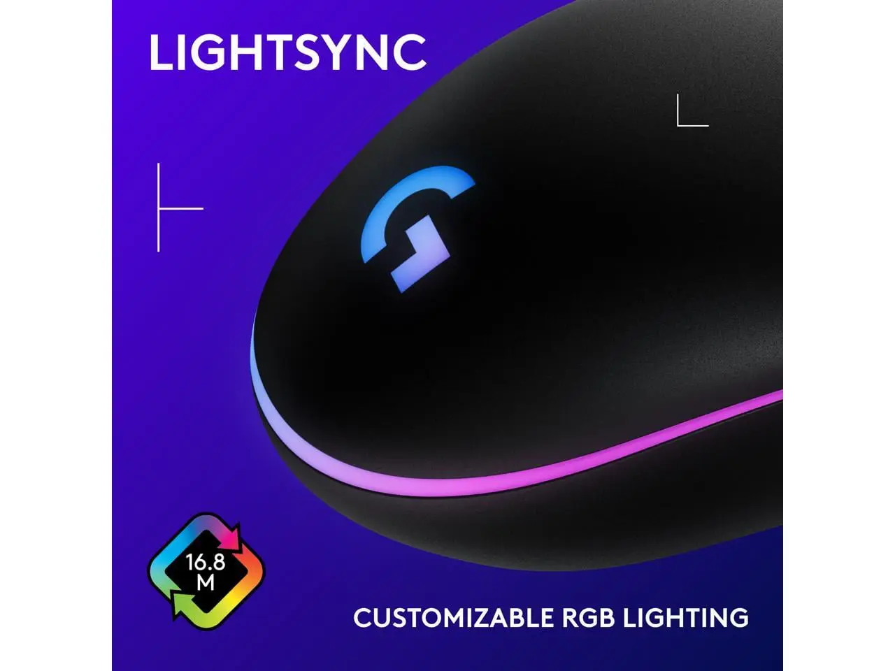 Logitech G203 Wired Gaming Mouse, 8,000 DPI, Rainbow Optical Effect LIGHTSYNC RGB, 6 Programmable Buttons, On-Board Memory, Screen Mapping, PC/Mac Computer and Laptop Compatible - Black image 4