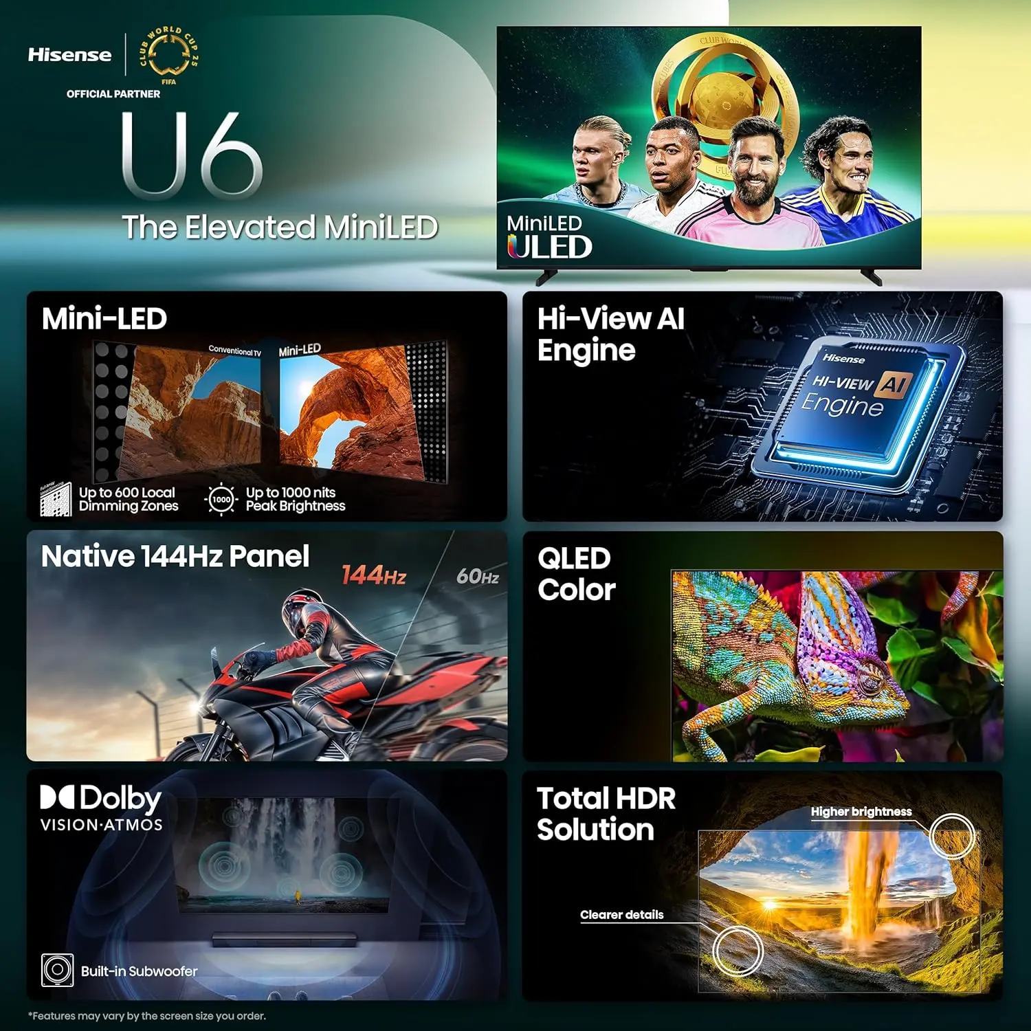 Hisense 85" Class U6 Series Mini-LED 4K UHD Smart Fire TV (85U65QF, 2025 Model) - QLED, Native 144Hz, HDR10+, Dolby Vision IQ, Dolby Atmos, Game Mode Pro, ALLM, Alexa Built in, Black image 3