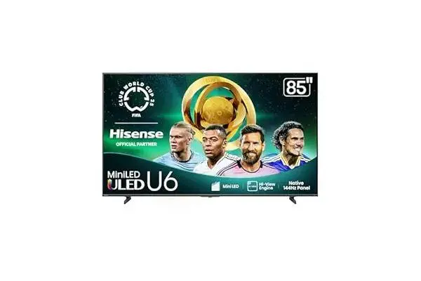 Hisense 85" Class U6 Series Mini-LED 4K UHD Smart Fire TV (85U65QF, 2025 Model) - QLED, Native 144Hz, HDR10+, Dolby Vision IQ, Dolby Atmos, Game Mode Pro, ALLM, Alexa Built in, Black image