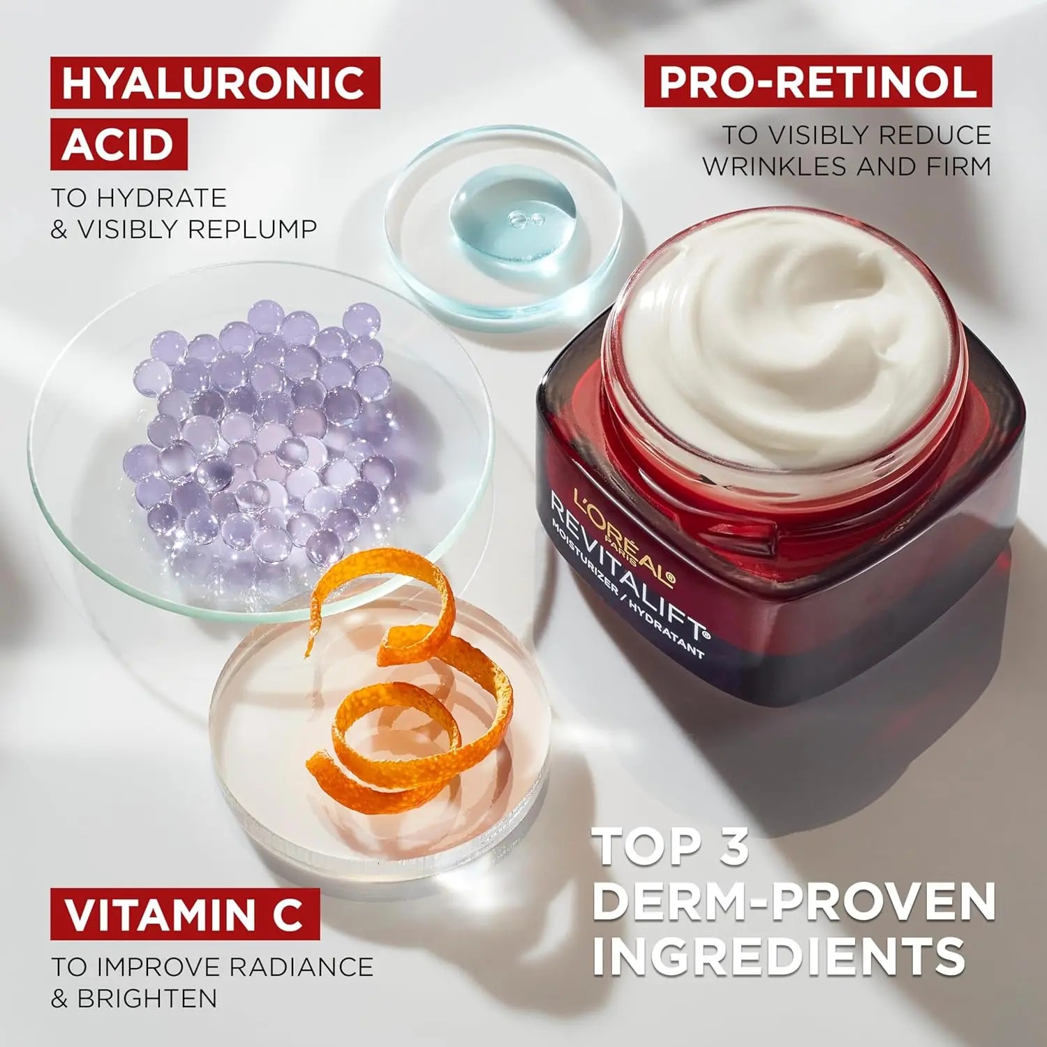 L'Oreal Paris Revitalift Triple Power Anti-Aging Face Moisturizer, Pro Retinol, Hyaluronic Acid & Vitamin C to Reduce Wrinkles, Firm & Brighten Skin, 1.7 Oz image 3