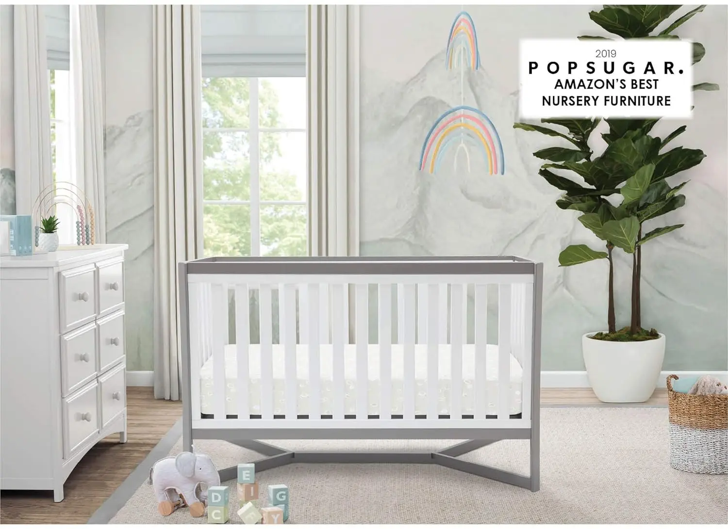 Delta Children Tribeca 4-in-1 Convertible Crib, White/Grey image 2