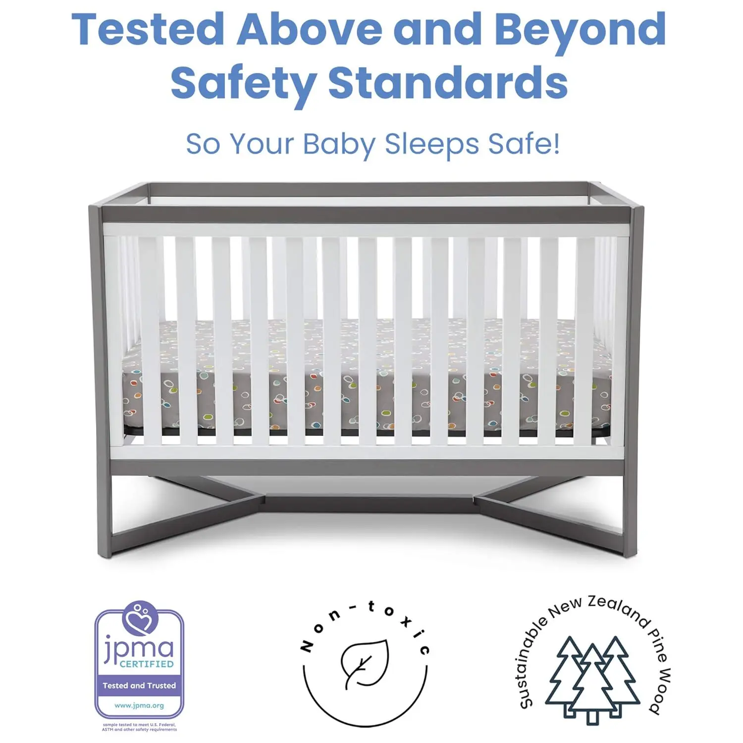 Delta Children Tribeca 4-in-1 Convertible Crib, White/Grey image 3